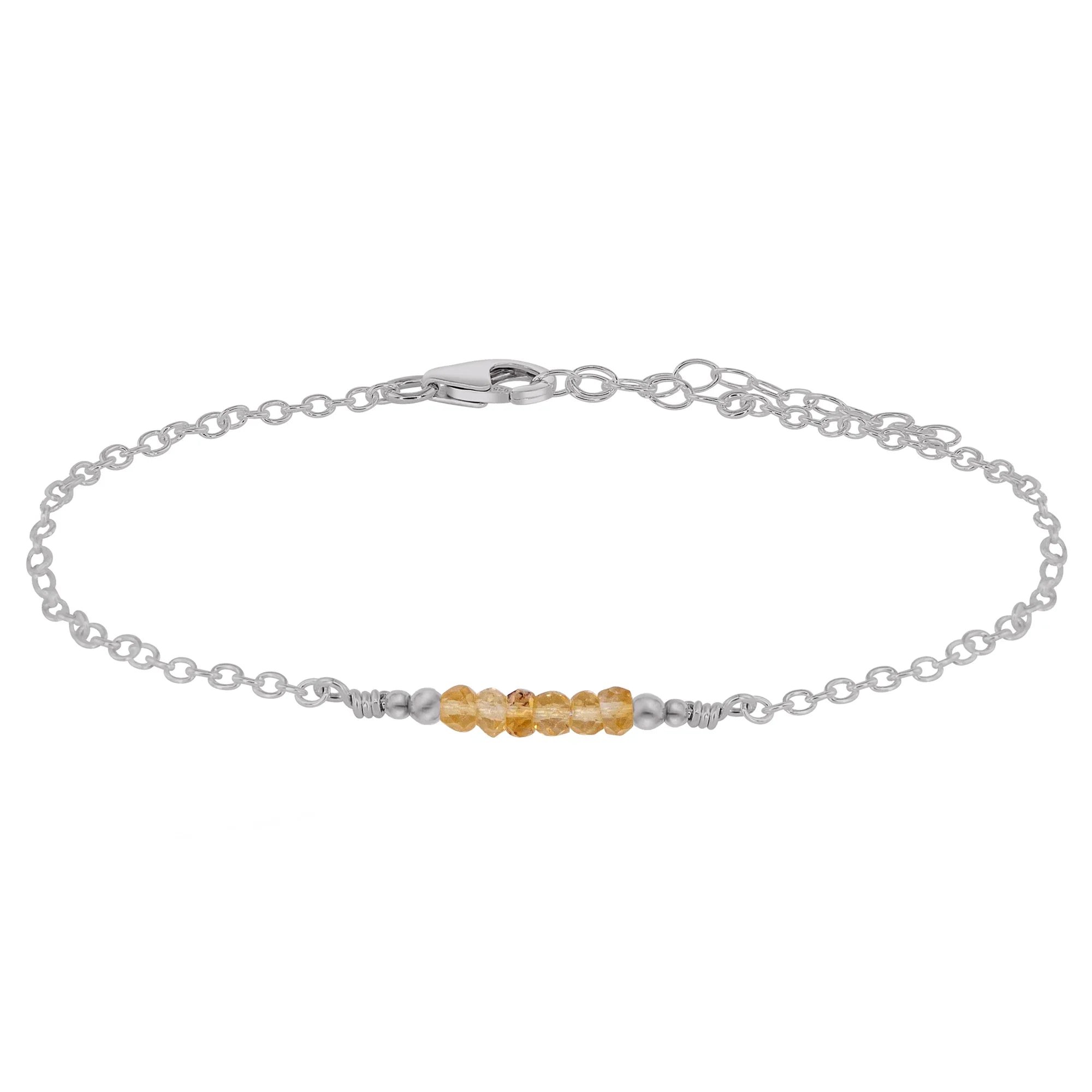 Sparkling Citrine Gemstone Faceted Bead Bar Anklet - Sparkling Citrine Gemstone Faceted Bead Bar Anklet - Stainless Steel - Luna Tide Handmade Crystal Jewellery