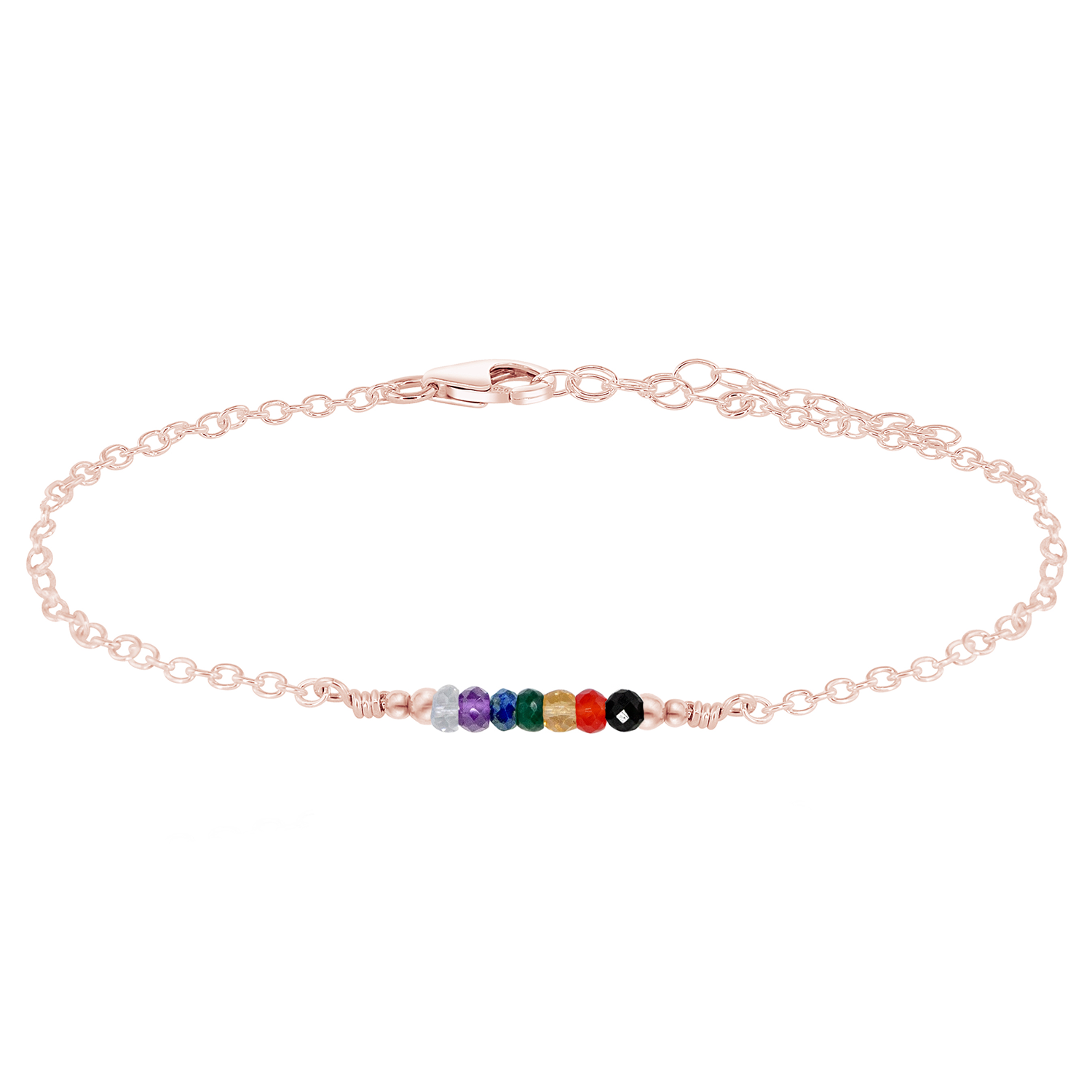 Sparkling Chakra Energy Crystals Faceted Bead Bar Anklet