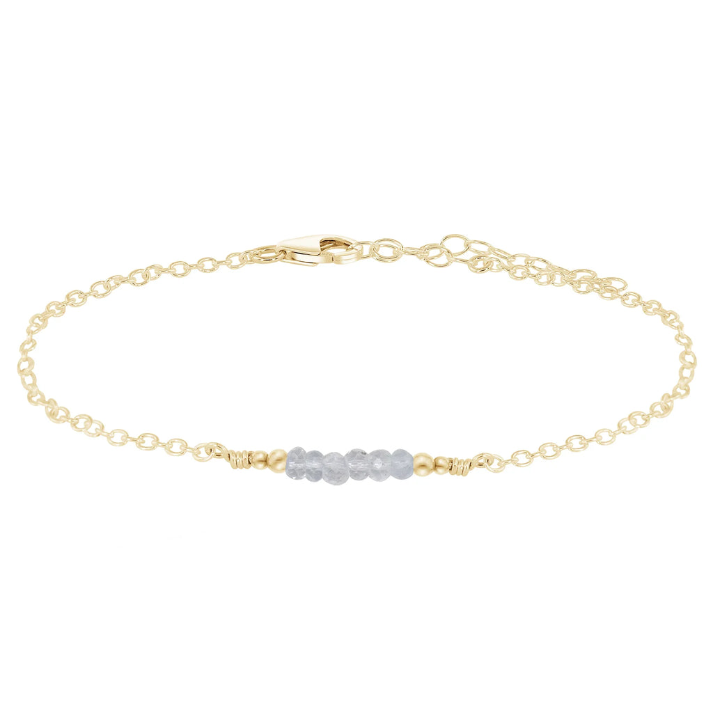 Sparkling Crystal Quartz Gemstone Faceted Bead Bar Anklet - Sparkling Crystal Quartz Gemstone Faceted Bead Bar Anklet - 14k Gold Fill - Luna Tide Handmade Crystal Jewellery
