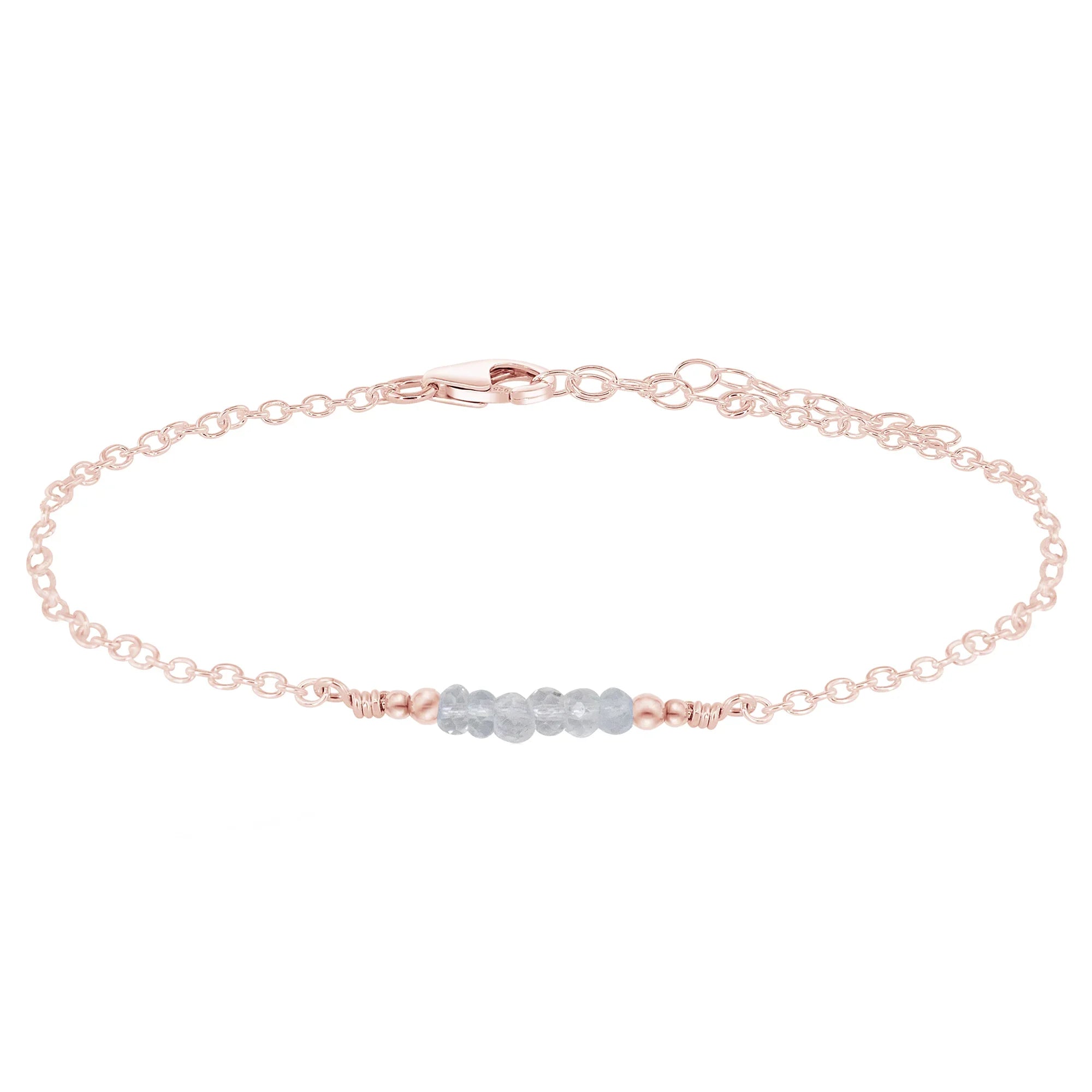 Sparkling Crystal Quartz Gemstone Faceted Bead Bar Anklet - Sparkling Crystal Quartz Gemstone Faceted Bead Bar Anklet - 14k Rose Gold Fill - Luna Tide Handmade Crystal Jewellery