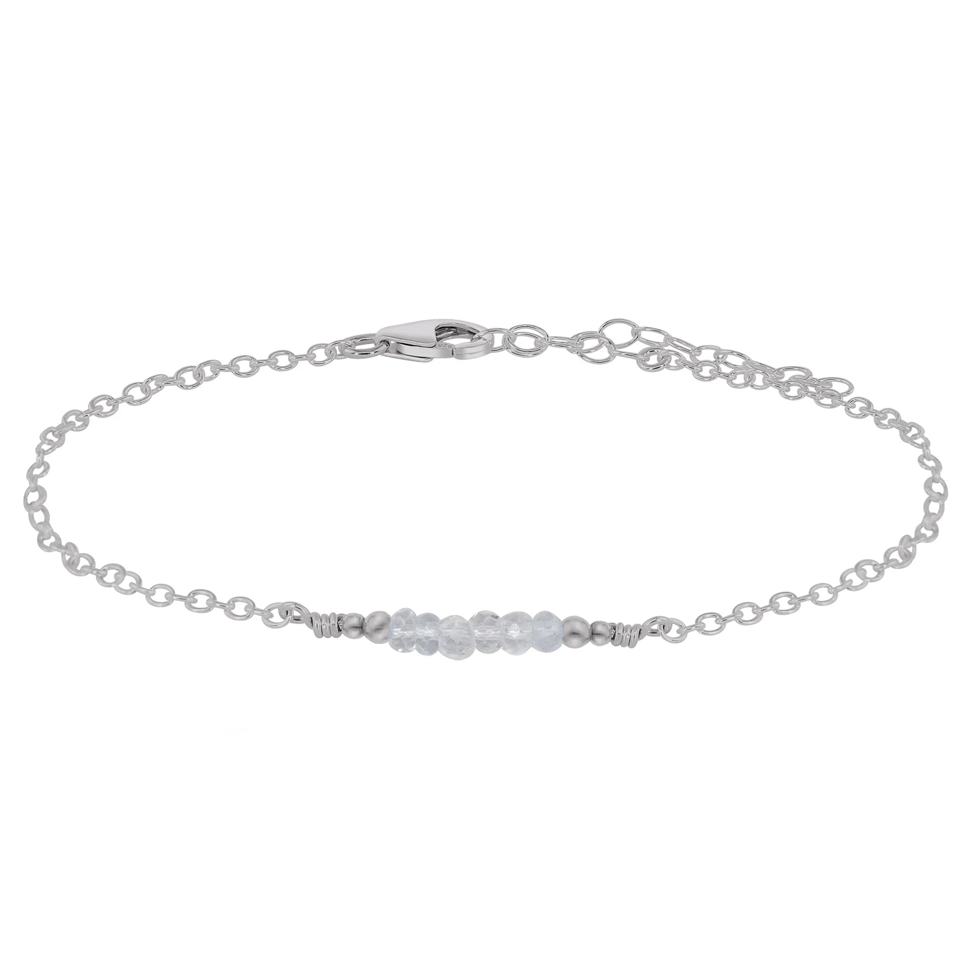 Sparkling Crystal Quartz Gemstone Faceted Bead Bar Anklet - Sparkling Crystal Quartz Gemstone Faceted Bead Bar Anklet - Stainless Steel - Luna Tide Handmade Crystal Jewellery