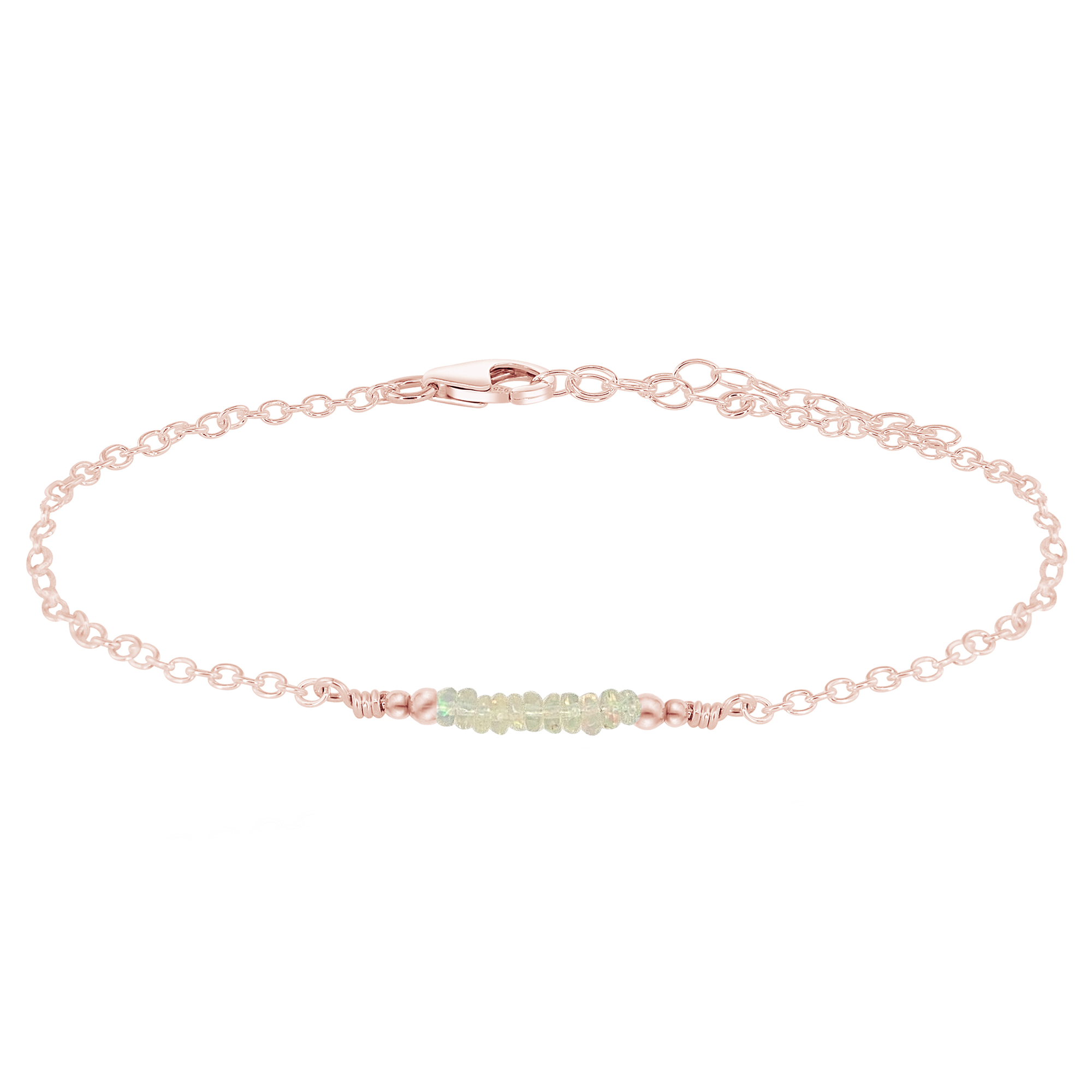 Sparkling Ethiopian Opal Gemstone Faceted Bead Bar Anklet - Sparkling Ethiopian Opal Gemstone Faceted Bead Bar Anklet - 14k Rose Gold Fill - Luna Tide Handmade Crystal Jewellery