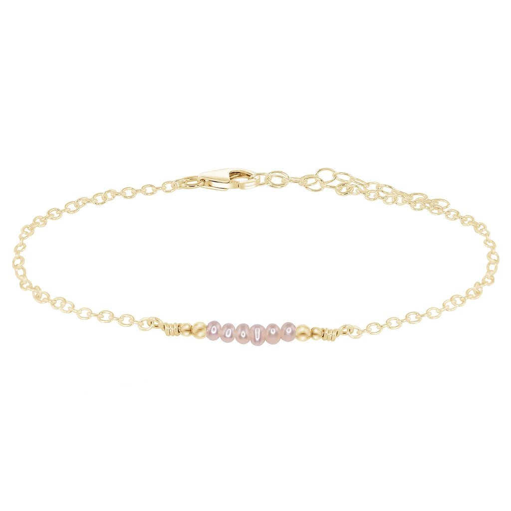 Sparkling Freshwater Pearl Faceted Bead Bar Anklet - Sparkling Freshwater Pearl Faceted Bead Bar Anklet - 14k Gold Fill - Luna Tide Handmade Crystal Jewellery