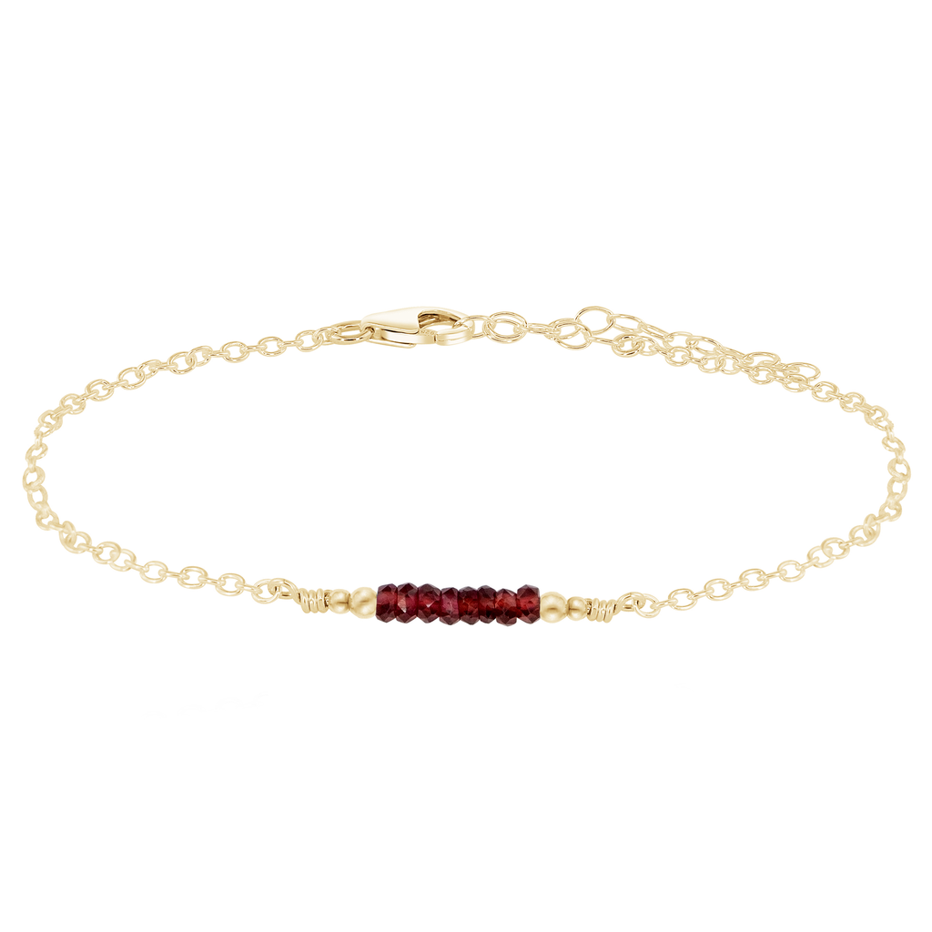 Sparkling Garnet Gemstone Faceted Bead Bar Anklet - Sparkling Garnet Gemstone Faceted Bead Bar Anklet - 14k Gold Fill - Luna Tide Handmade Crystal Jewellery