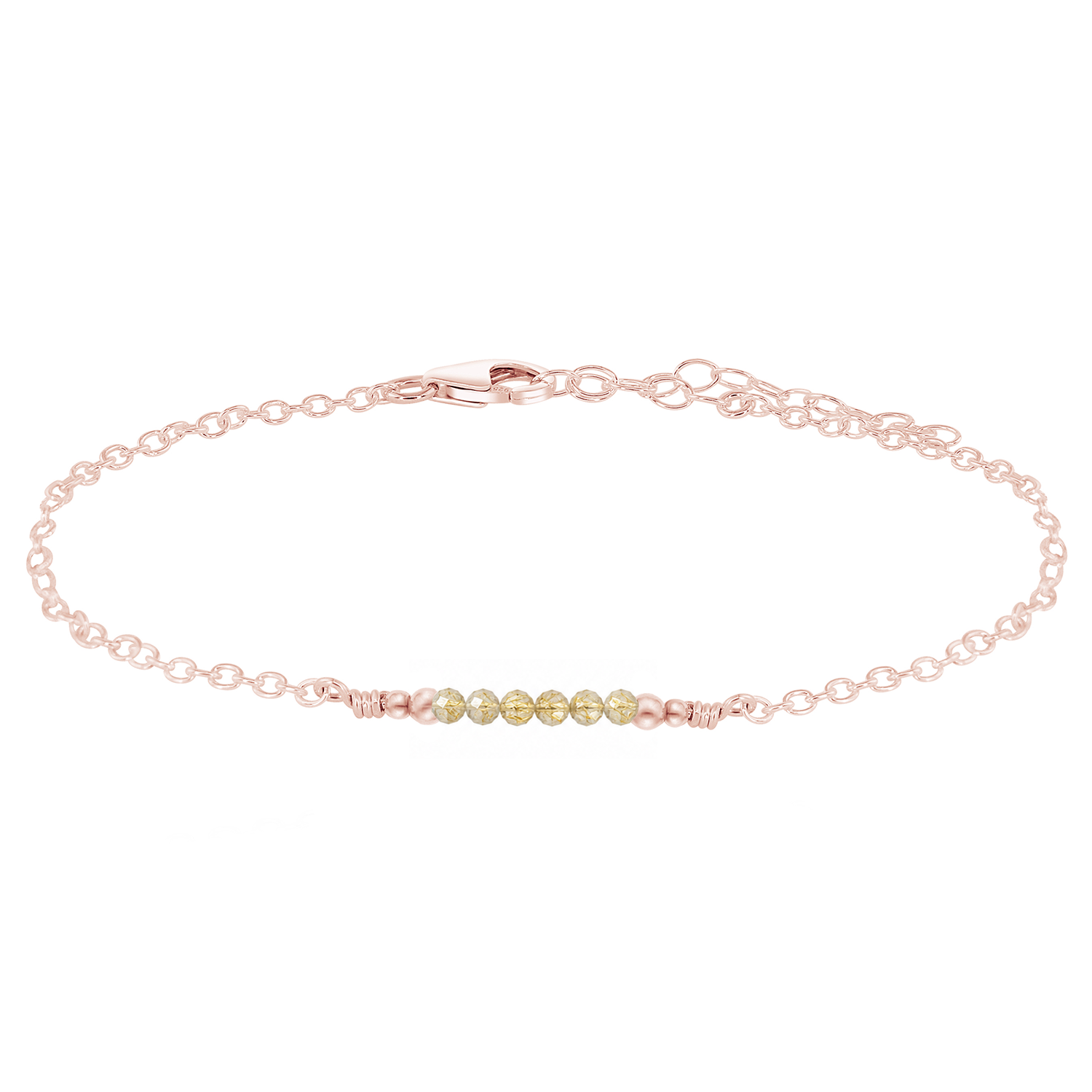 Sparkling Golden Rutilated Quartz Gemstone Faceted Bead Bar Anklet