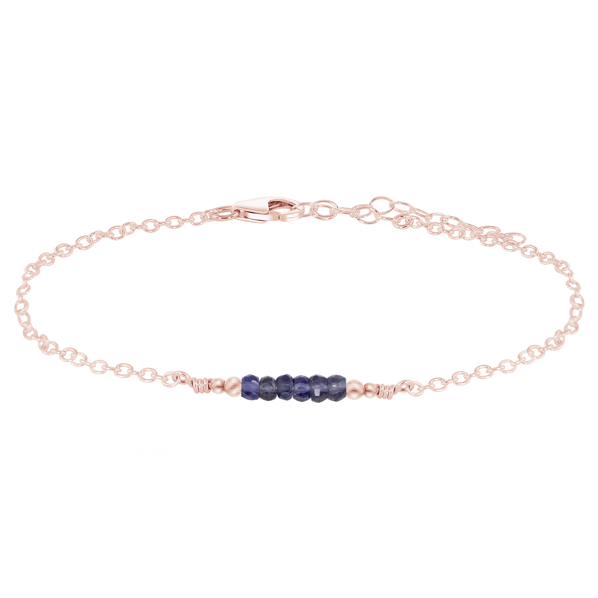 Sparkling Iolite Gemstone Faceted Bead Bar Anklet - Sparkling Iolite Gemstone Faceted Bead Bar Anklet - 14k Rose Gold Fill - Luna Tide Handmade Crystal Jewellery