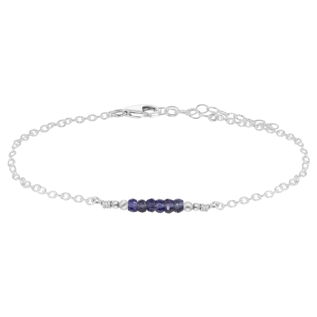 Sparkling Iolite Gemstone Faceted Bead Bar Anklet - Sparkling Iolite Gemstone Faceted Bead Bar Anklet - Sterling Silver - Luna Tide Handmade Crystal Jewellery