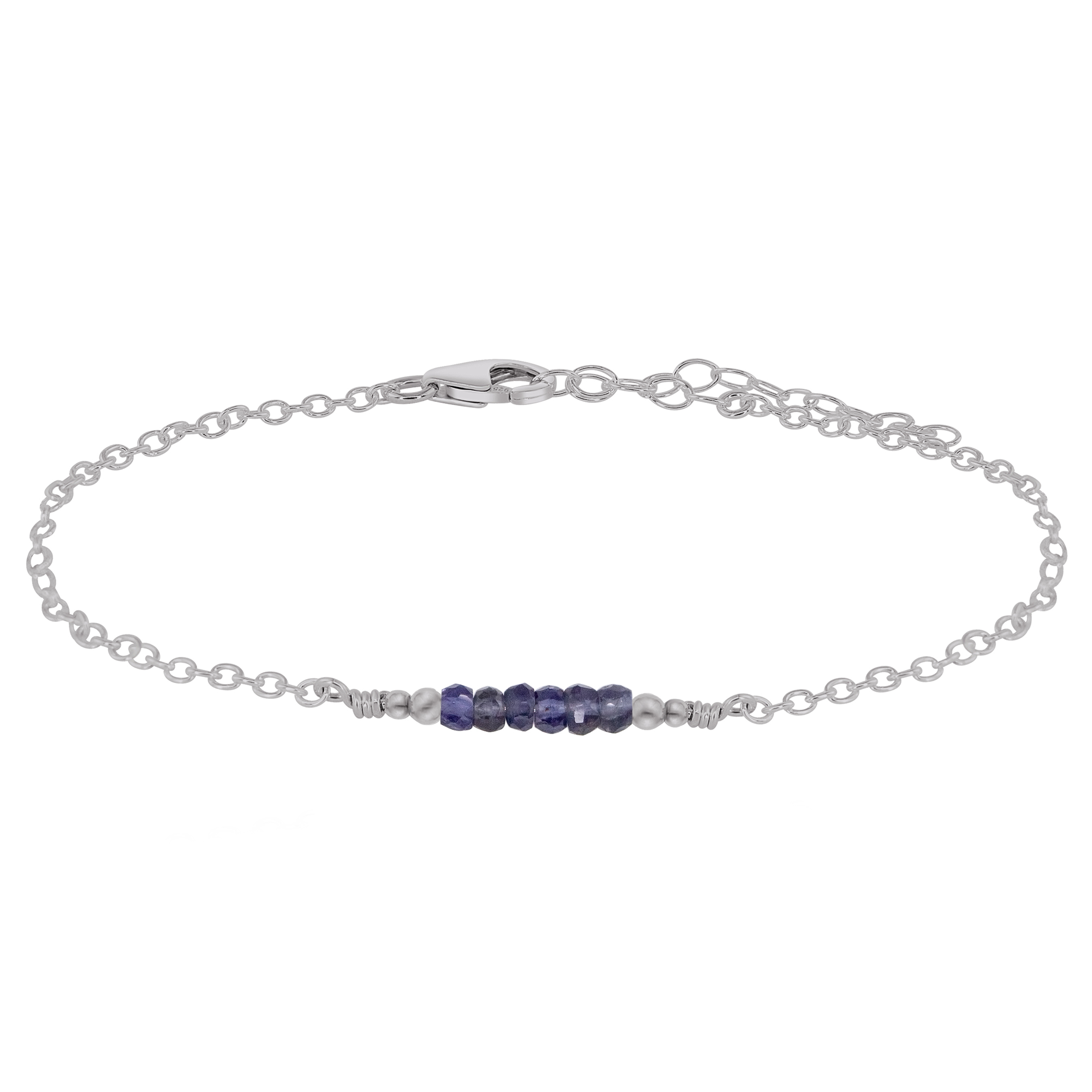 Sparkling Iolite Gemstone Faceted Bead Bar Anklet - Sparkling Iolite Gemstone Faceted Bead Bar Anklet - Stainless Steel - Luna Tide Handmade Crystal Jewellery