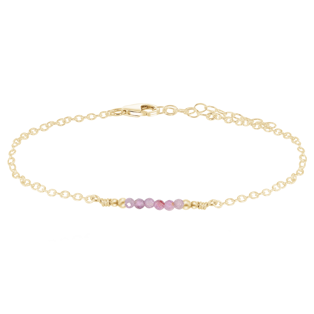 Sparkling Kunzite Gemstone Faceted Bead Bar Anklet - Sparkling Kunzite Gemstone Faceted Bead Bar Anklet - 14k Gold Fill - Luna Tide Handmade Crystal Jewellery
