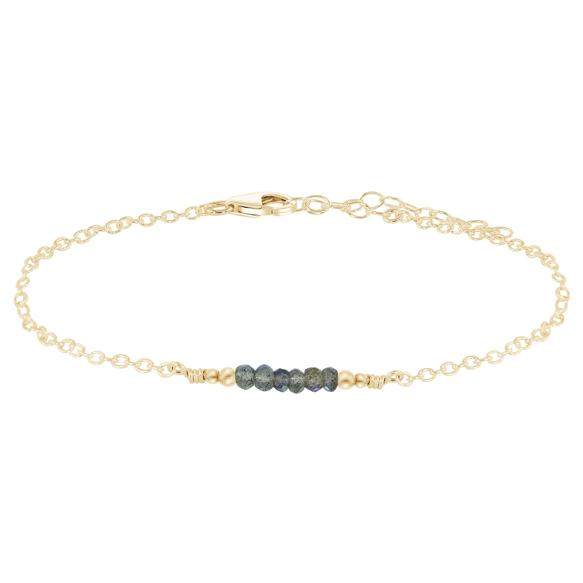 Sparkling Labradorite Gemstone Faceted Bead Bar Anklet - Sparkling Labradorite Gemstone Faceted Bead Bar Anklet - 14k Gold Fill - Luna Tide Handmade Crystal Jewellery
