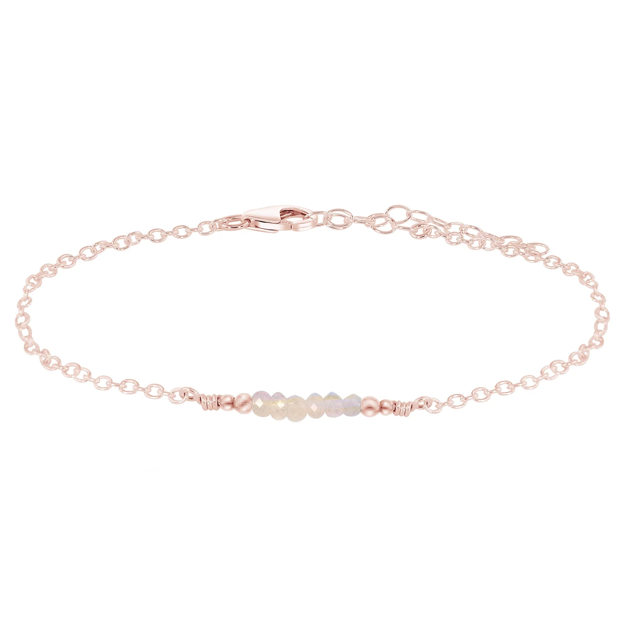 Sparkling Rainbow Moonstone Gemstone Faceted Bead Bar Anklet - Sparkling Rainbow Moonstone Gemstone Faceted Bead Bar Anklet - 14k Rose Gold Fill - Luna Tide Handmade Crystal Jewellery