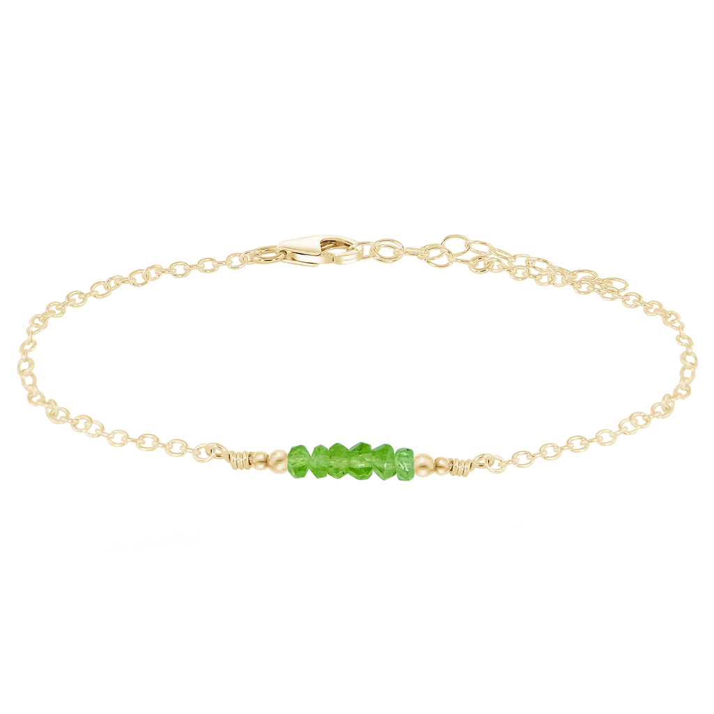 Sparkling Peridot Gemstone Faceted Bead Bar Anklet - Sparkling Peridot Gemstone Faceted Bead Bar Anklet - 14k Gold Fill - Luna Tide Handmade Crystal Jewellery