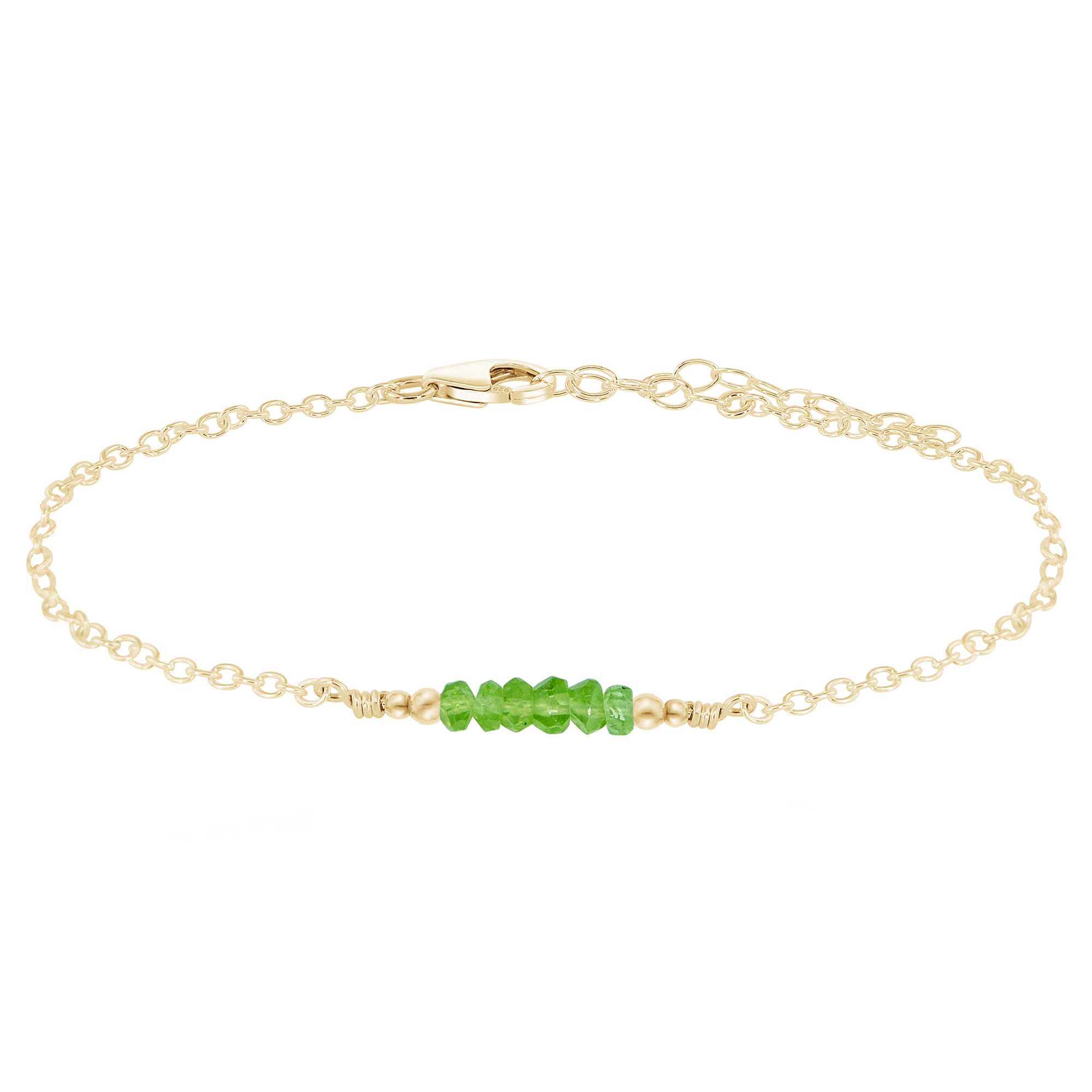 Sparkling Peridot Gemstone Faceted Bead Bar Anklet - Sparkling Peridot Gemstone Faceted Bead Bar Anklet - 14k Gold Fill - Luna Tide Handmade Crystal Jewellery