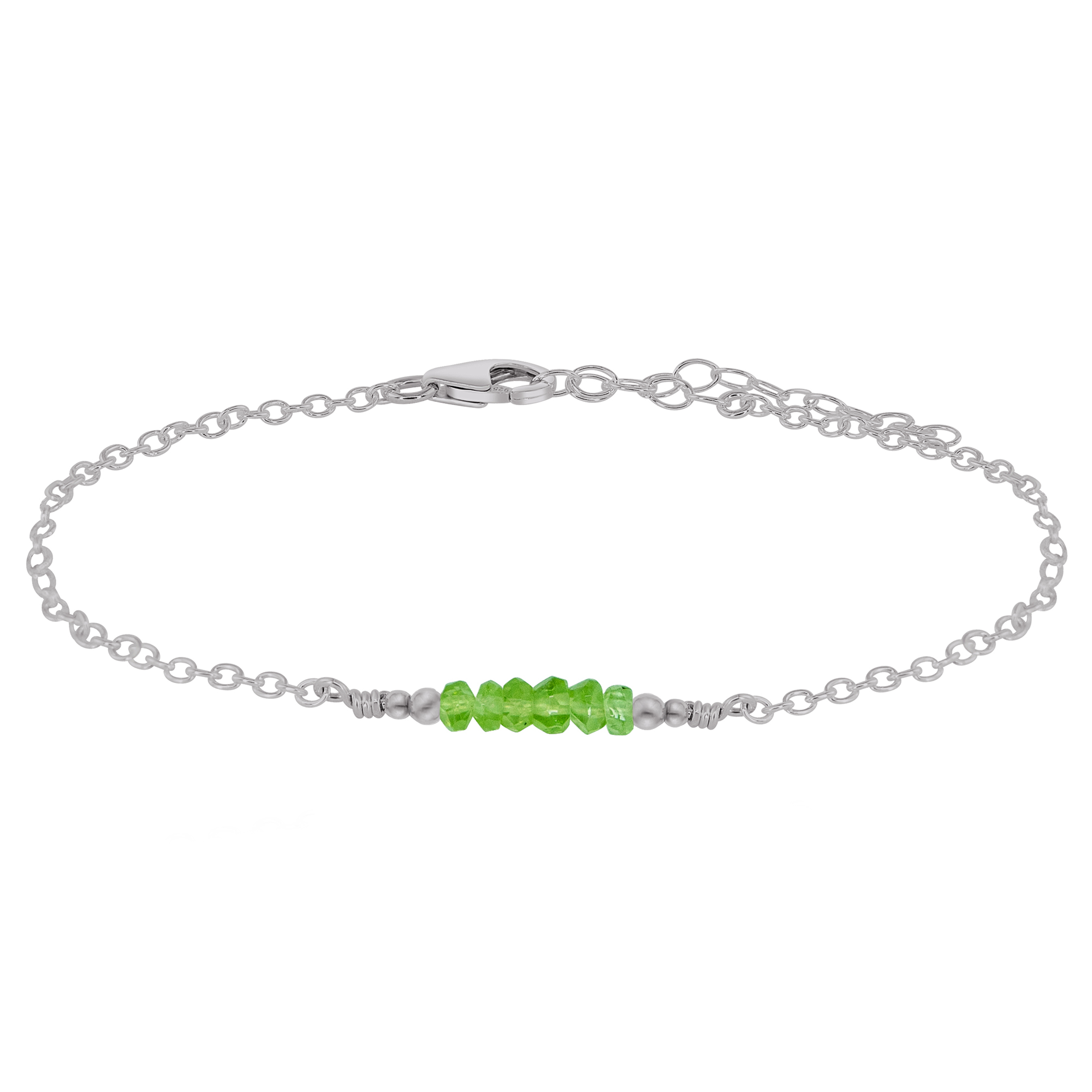 Sparkling Peridot Gemstone Faceted Bead Bar Anklet - Sparkling Peridot Gemstone Faceted Bead Bar Anklet - 14k Gold Fill - Luna Tide Handmade Crystal Jewellery