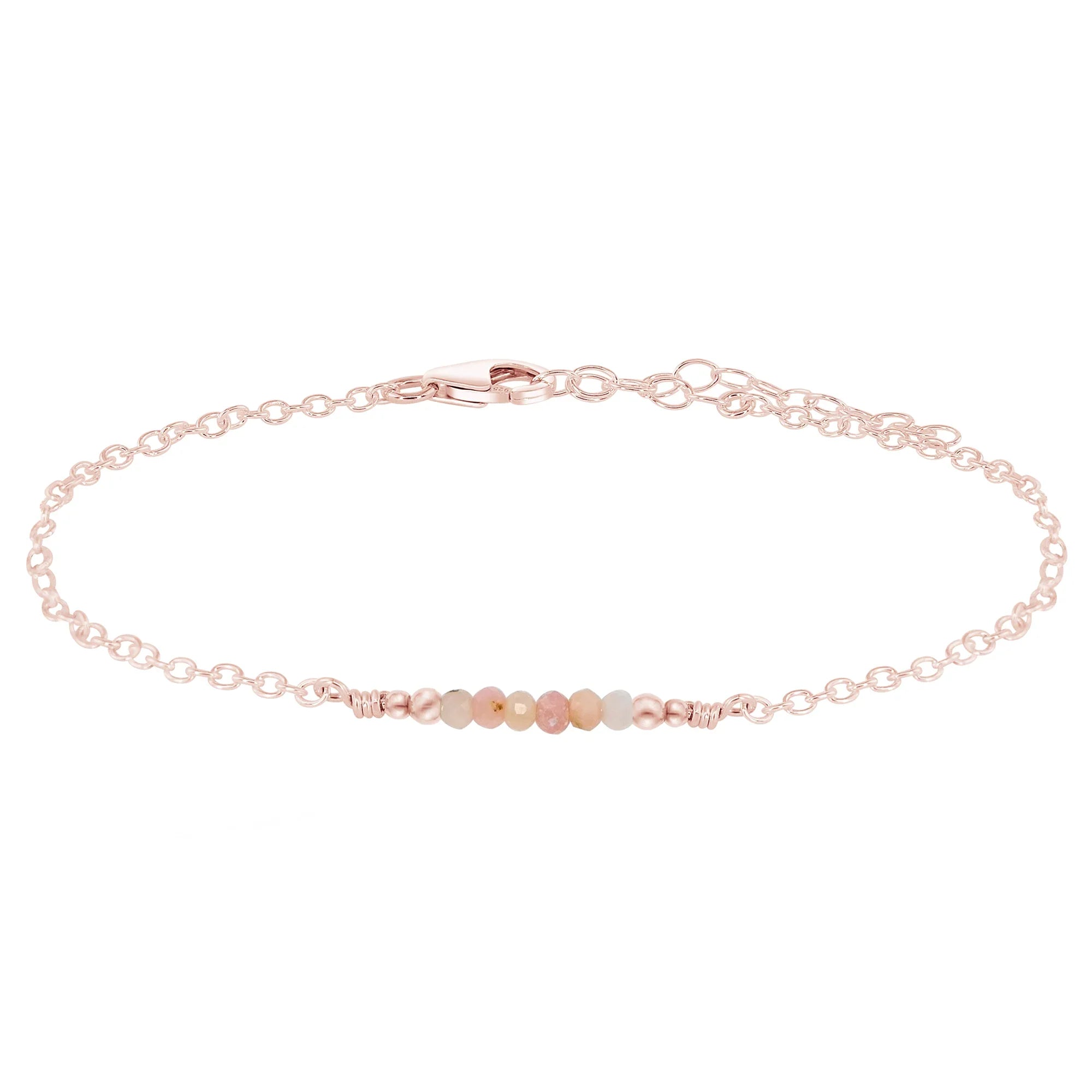 Sparkling Pink Peruvian Opal Gemstone Faceted Bead Bar Anklet - Sparkling Pink Peruvian Opal Gemstone Faceted Bead Bar Anklet - 14k Rose Gold Fill - Luna Tide Handmade Crystal Jewellery