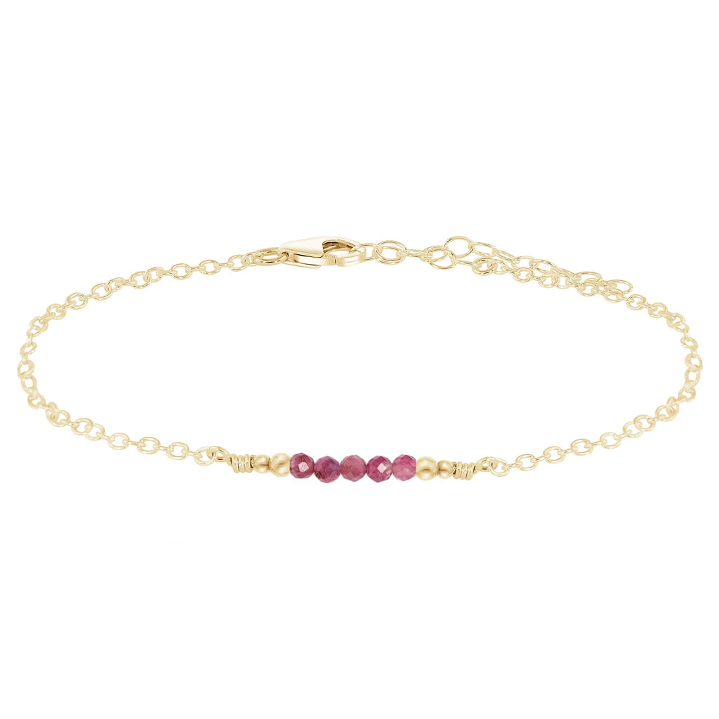 Sparkling Pink Tourmaline Gemstone Faceted Bead Bar Anklet - Sparkling Pink Tourmaline Gemstone Faceted Bead Bar Anklet - 14k Gold Fill - Luna Tide Handmade Crystal Jewellery