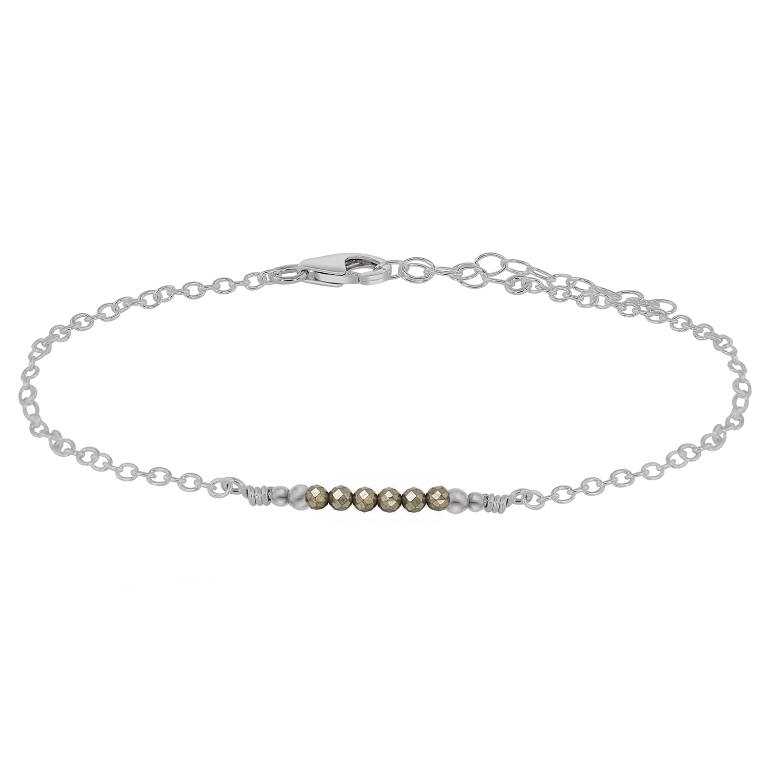 Sparkling Pyrite Gemstone Faceted Bead Bar Anklet