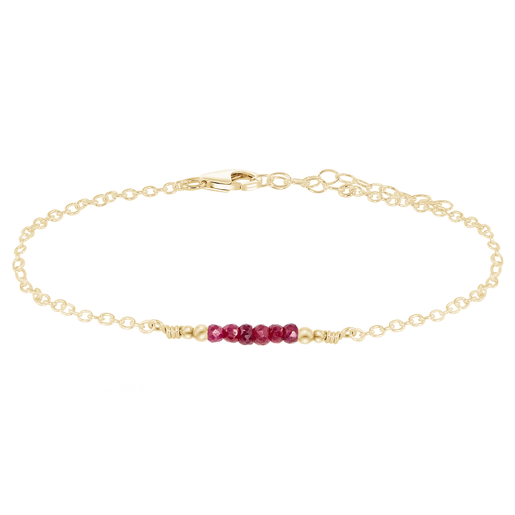 Sparkling Ruby Gemstone Faceted Bead Bar Anklet - Sparkling Ruby Gemstone Faceted Bead Bar Anklet - 14k Gold Fill - Luna Tide Handmade Crystal Jewellery