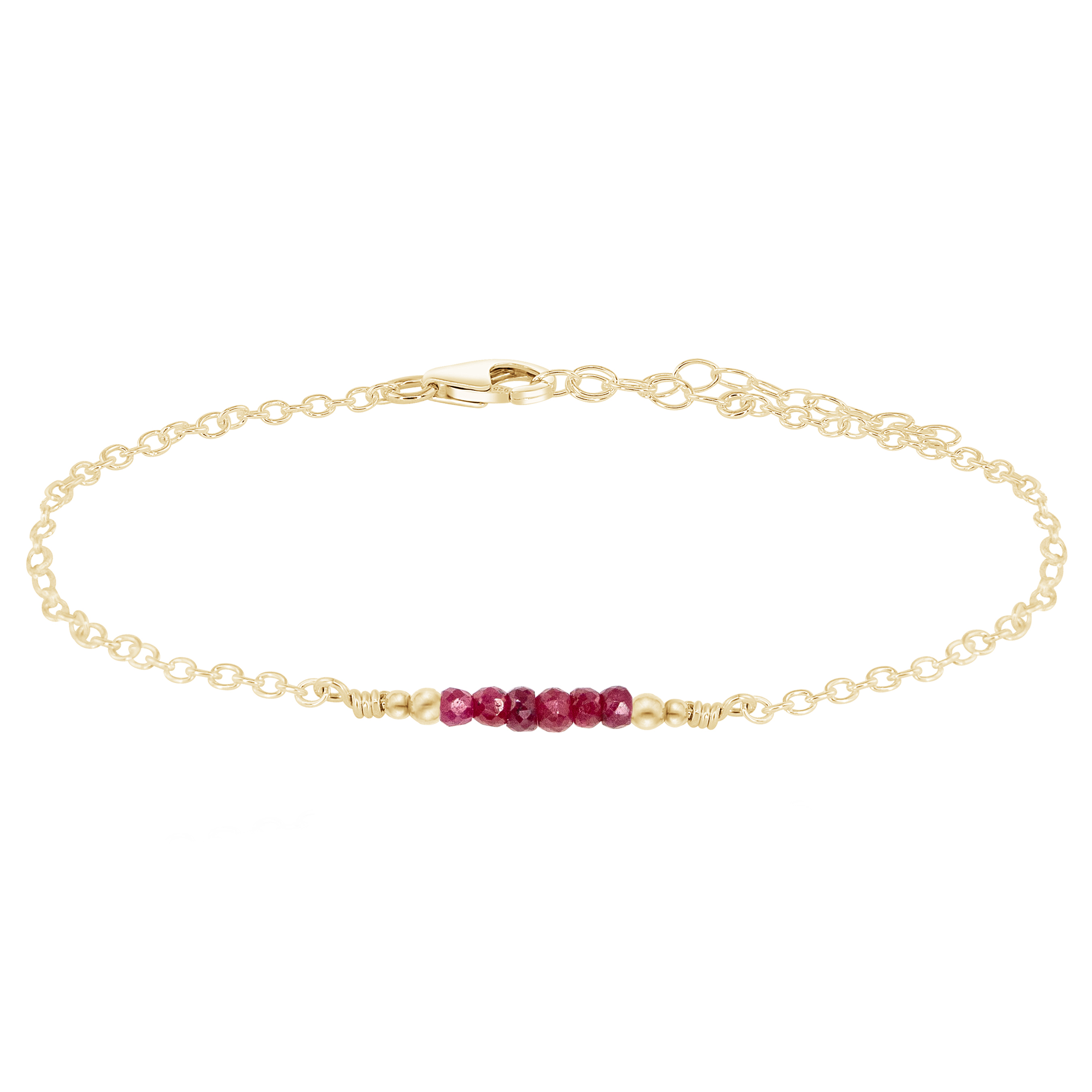 Sparkling Ruby Gemstone Faceted Bead Bar Anklet - Sparkling Ruby Gemstone Faceted Bead Bar Anklet - 14k Gold Fill - Luna Tide Handmade Crystal Jewellery