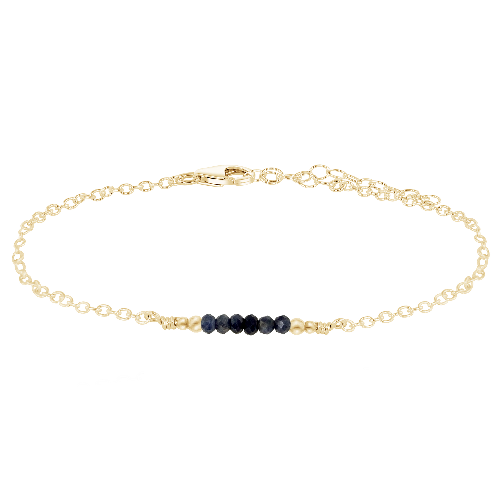 Sparkling Sapphire Gemstone Faceted Bead Bar Anklet - Sparkling Sapphire Gemstone Faceted Bead Bar Anklet - 14k Gold Fill - Luna Tide Handmade Crystal Jewellery