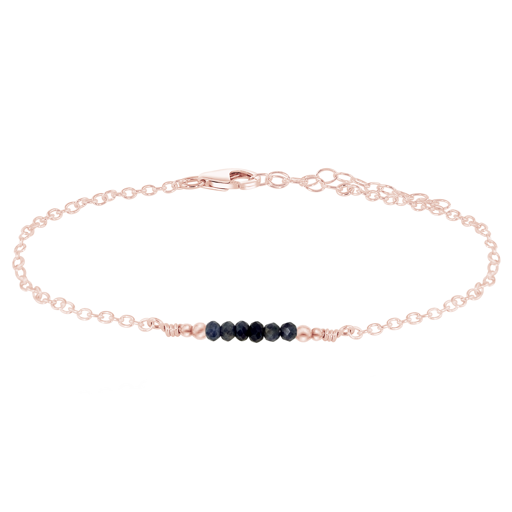 Sparkling Sapphire Gemstone Faceted Bead Bar Anklet - Sparkling Sapphire Gemstone Faceted Bead Bar Anklet - 14k Rose Gold Fill - Luna Tide Handmade Crystal Jewellery
