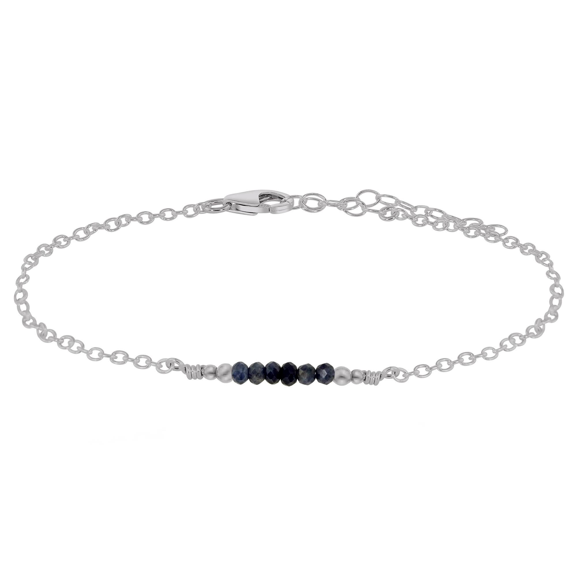 Sparkling Sapphire Gemstone Faceted Bead Bar Anklet - Sparkling Sapphire Gemstone Faceted Bead Bar Anklet - Stainless Steel - Luna Tide Handmade Crystal Jewellery