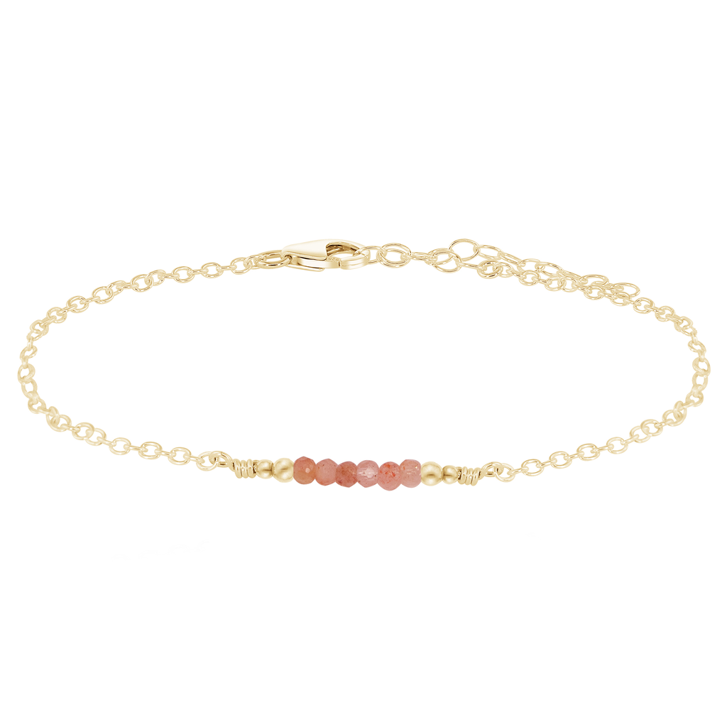 Sparkling Sunstone Gemstone Faceted Bead Bar Anklet - Sparkling Sunstone Gemstone Faceted Bead Bar Anklet - 14k Gold Fill - Luna Tide Handmade Crystal Jewellery
