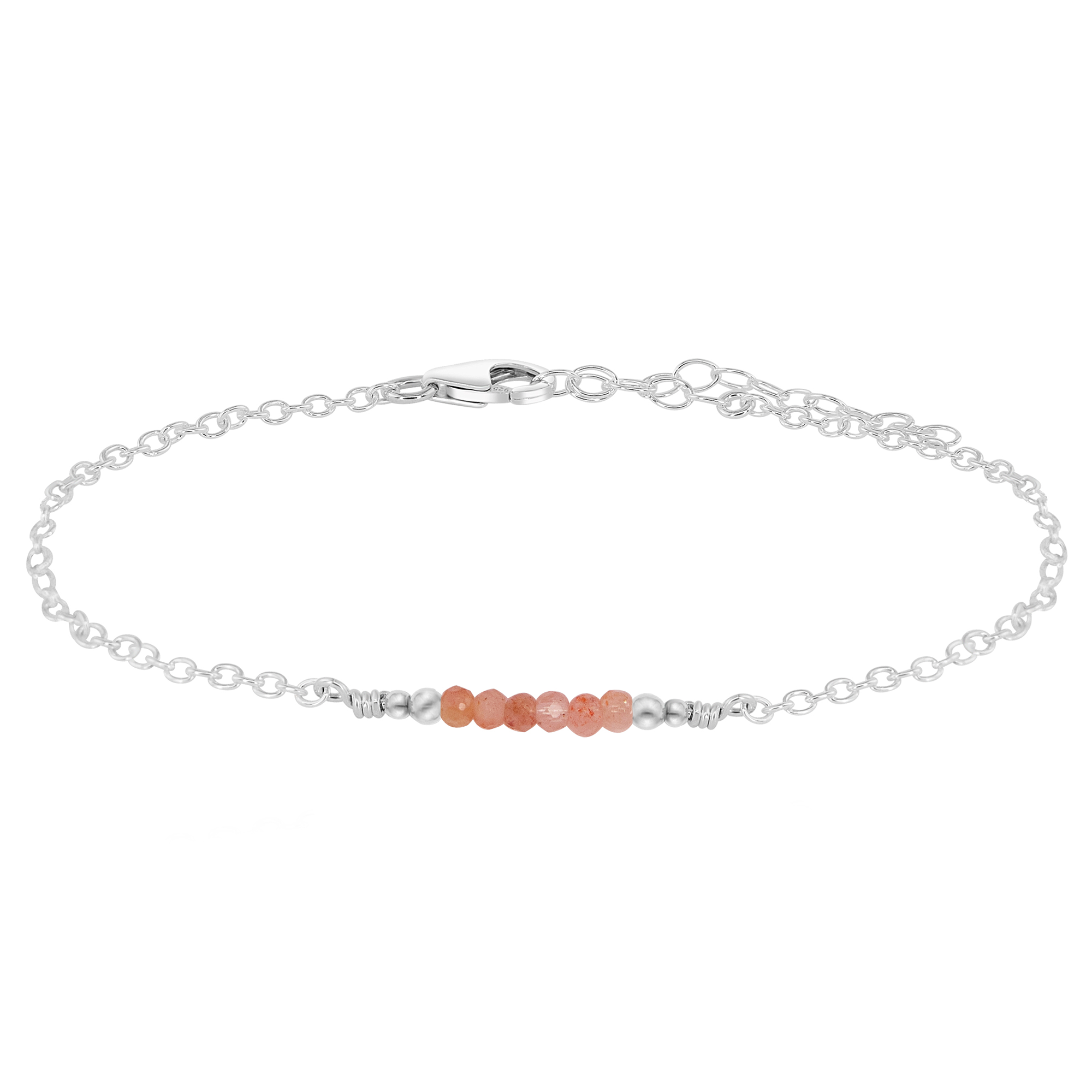 Sparkling Sunstone Gemstone Faceted Bead Bar Anklet - Sparkling Sunstone Gemstone Faceted Bead Bar Anklet - 14k Gold Fill - Luna Tide Handmade Crystal Jewellery