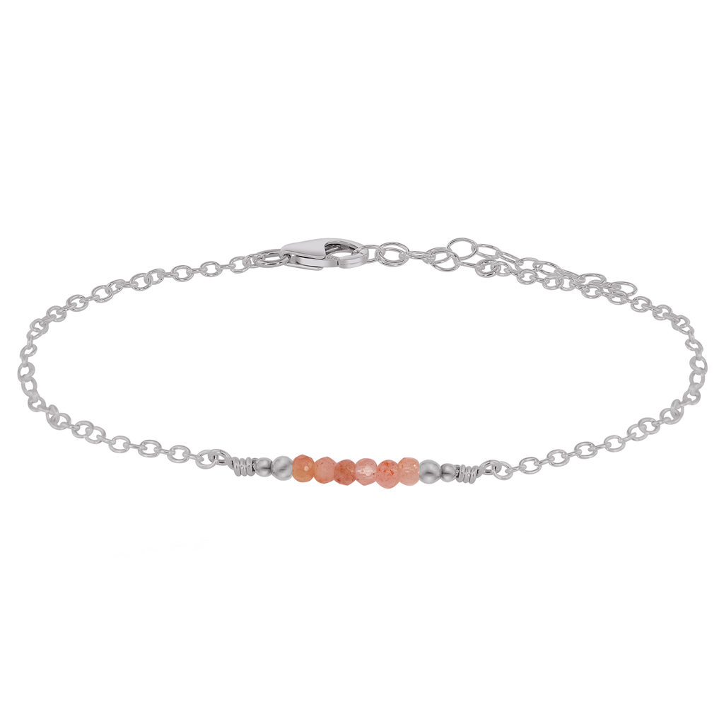 Sparkling Sunstone Gemstone Faceted Bead Bar Anklet - Sparkling Sunstone Gemstone Faceted Bead Bar Anklet - 14k Gold Fill - Luna Tide Handmade Crystal Jewellery