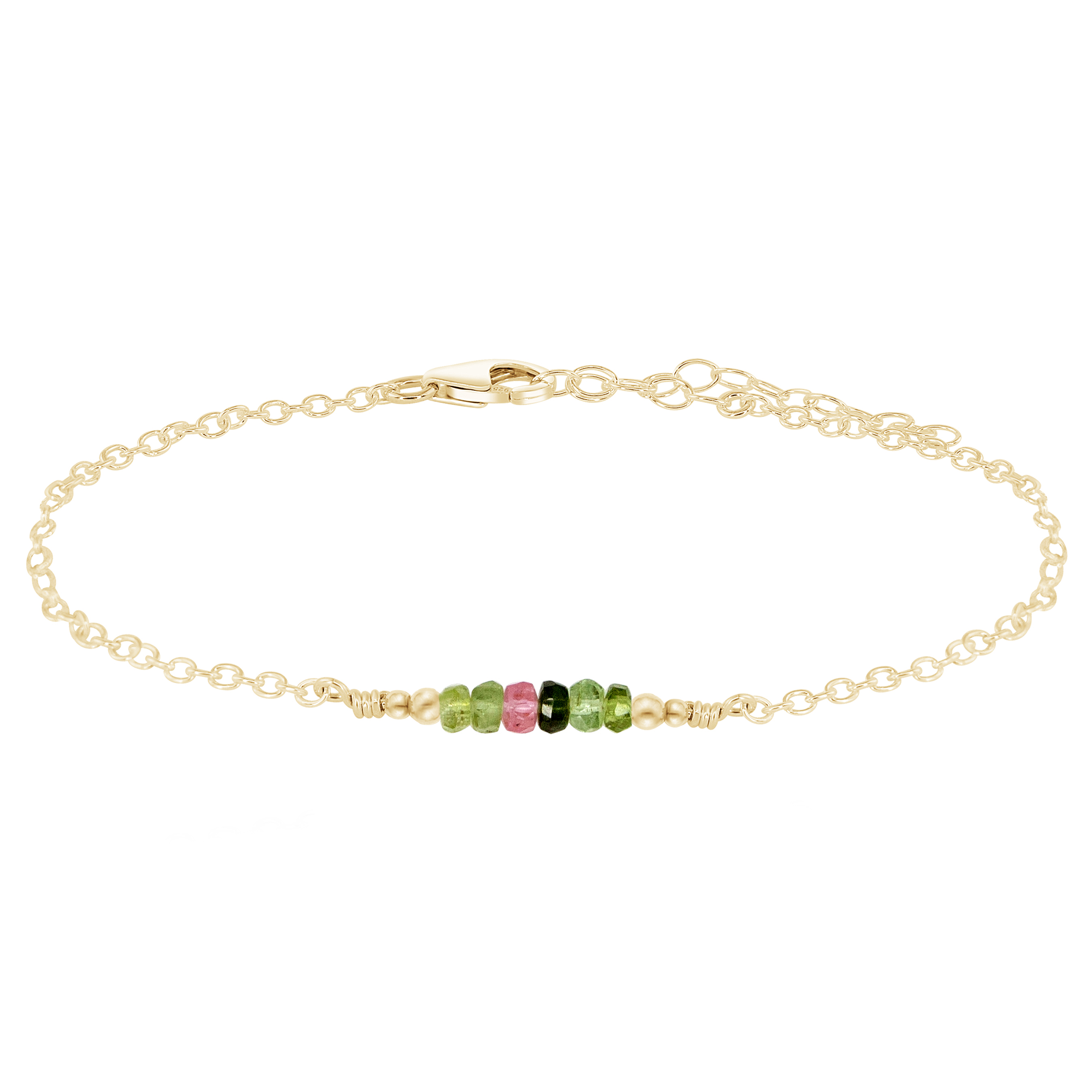 Sparkling Rainbow Tourmaline Gemstone Faceted Bead Bar Anklet - Sparkling Rainbow Tourmaline Gemstone Faceted Bead Bar Anklet - 14k Gold Fill - Luna Tide Handmade Crystal Jewellery