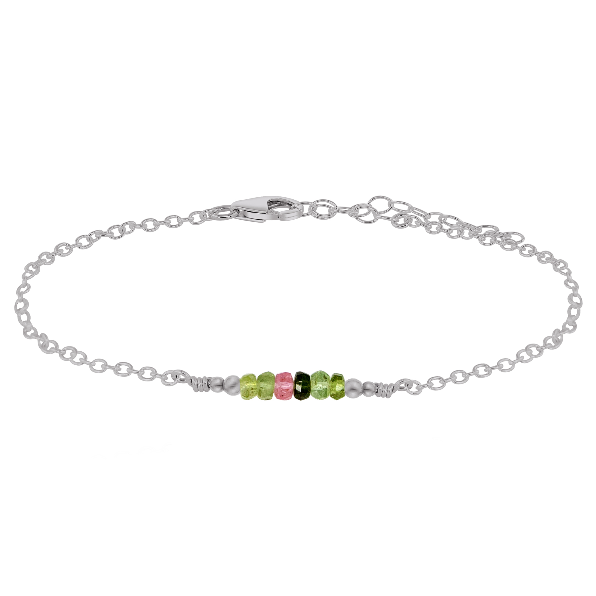 Sparkling Rainbow Tourmaline Gemstone Faceted Bead Bar Anklet - Sparkling Rainbow Tourmaline Gemstone Faceted Bead Bar Anklet - Stainless Steel - Luna Tide Handmade Crystal Jewellery