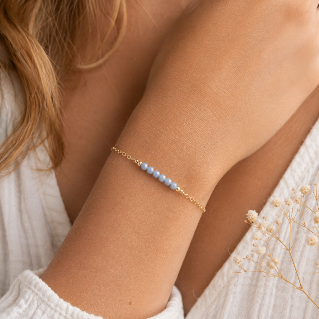 Sparkling Angelite Gemstone Faceted Bead Bar Bracelet