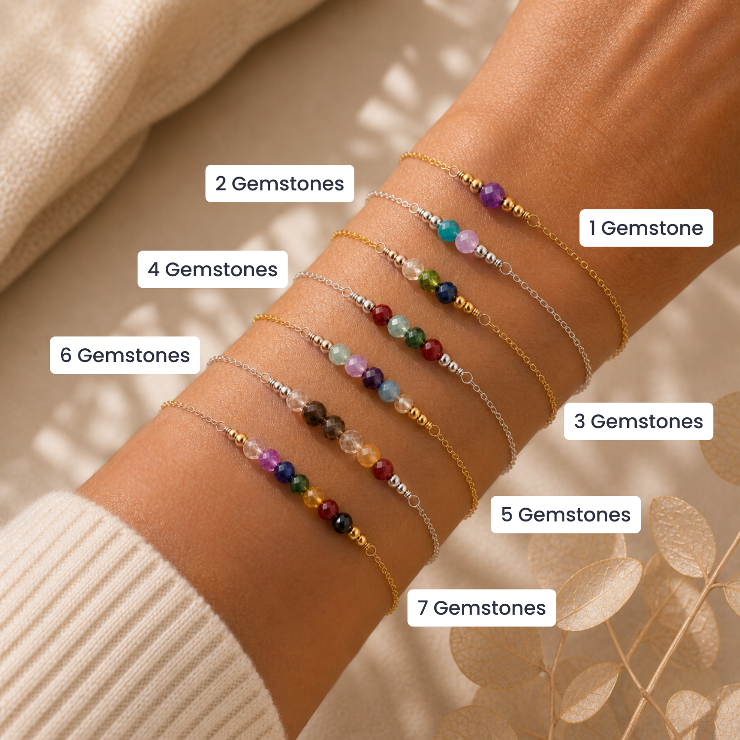 Custom Sparkling Gemstone Faceted Bead Bar Bracelet - Custom Sparkling Gemstone Faceted Bead Bar Bracelet - 14k Gold Fill / M 15-20cm (6-8") - Standard - Luna Tide Handmade Crystal Jewellery