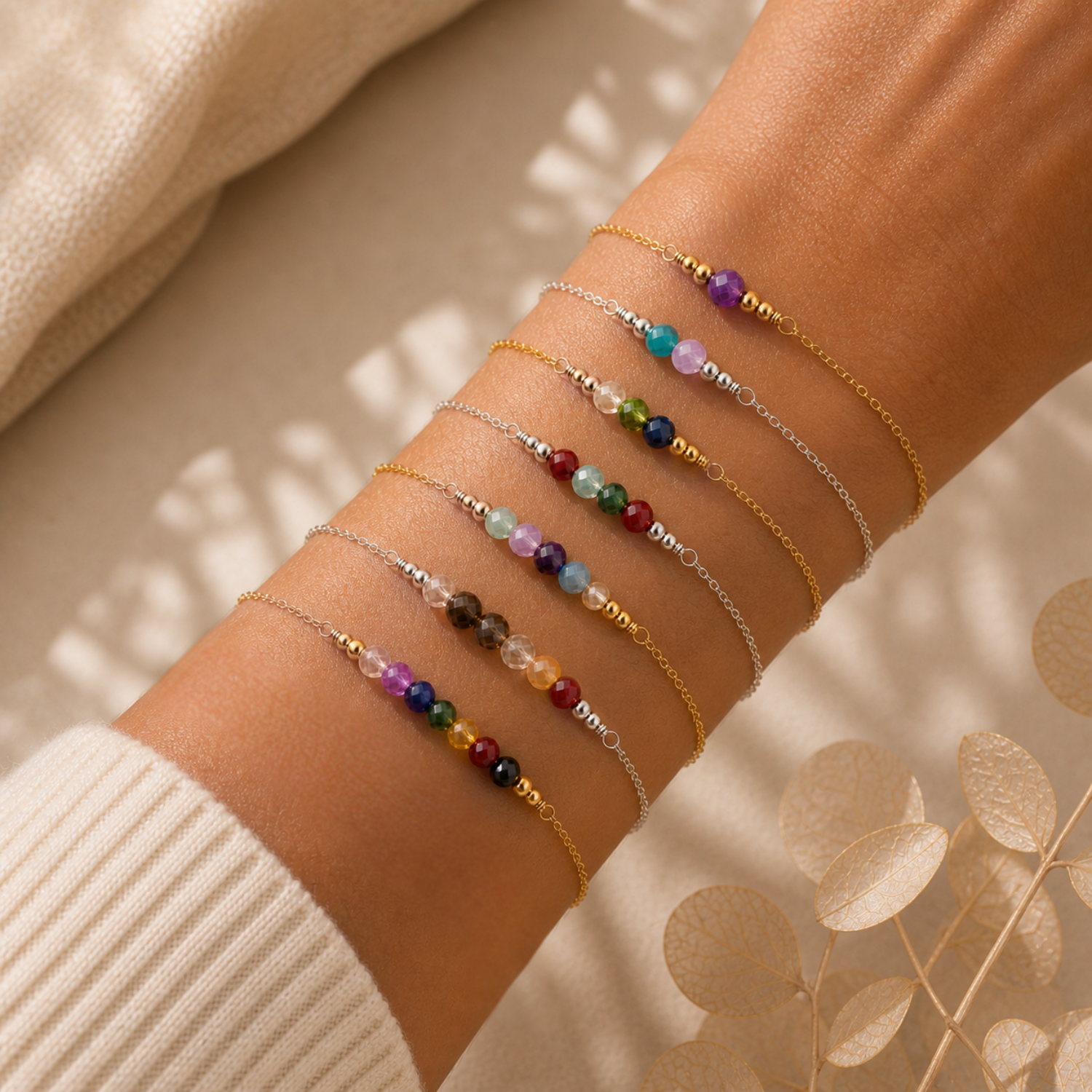 Custom Sparkling Gemstone Faceted Bead Bar Bracelet - Custom Sparkling Gemstone Faceted Bead Bar Bracelet - 14k Gold Fill / M 15-20cm (6-8") - Standard - Luna Tide Handmade Crystal Jewellery