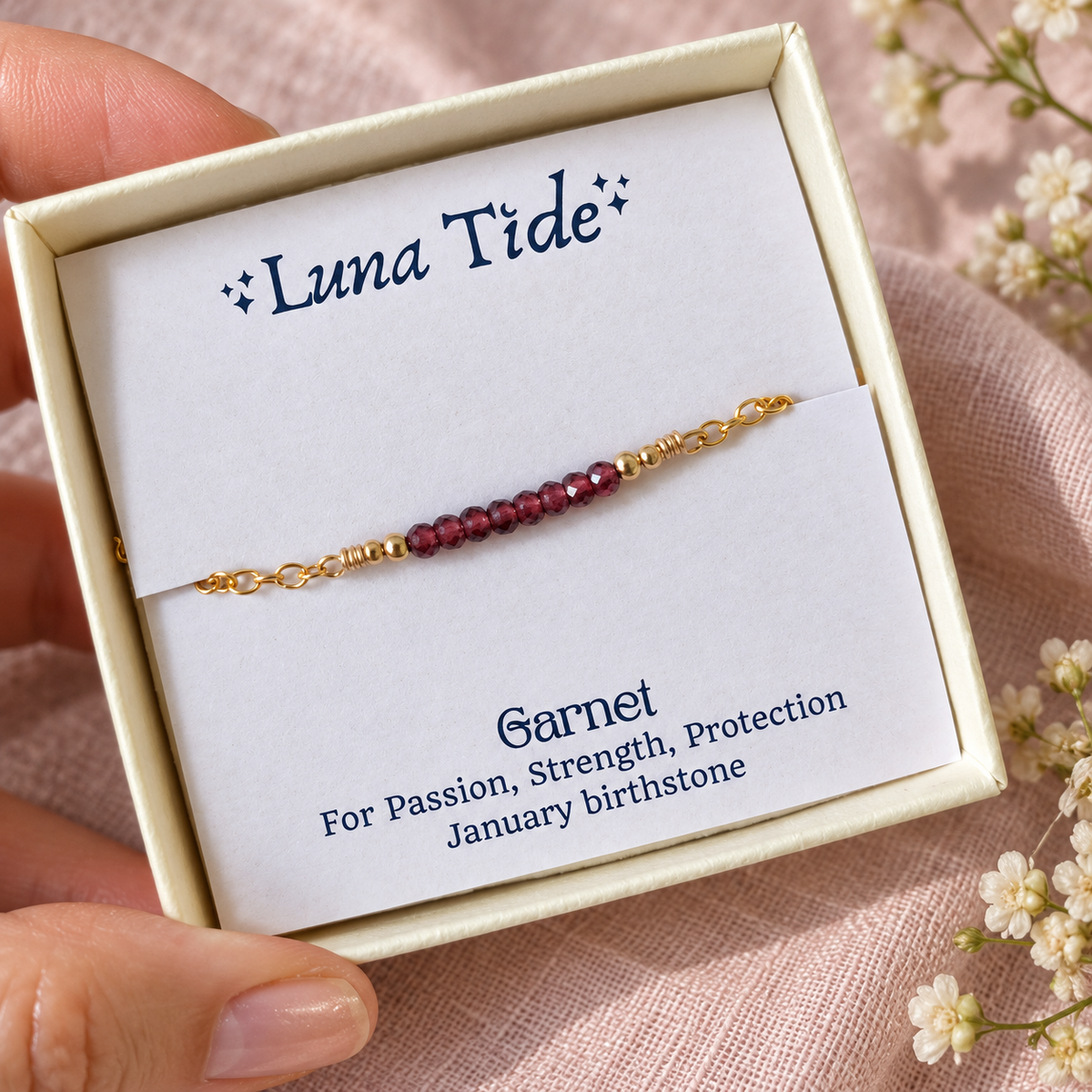 Sparkling Garnet Gemstone Faceted Bead Bar Anklet