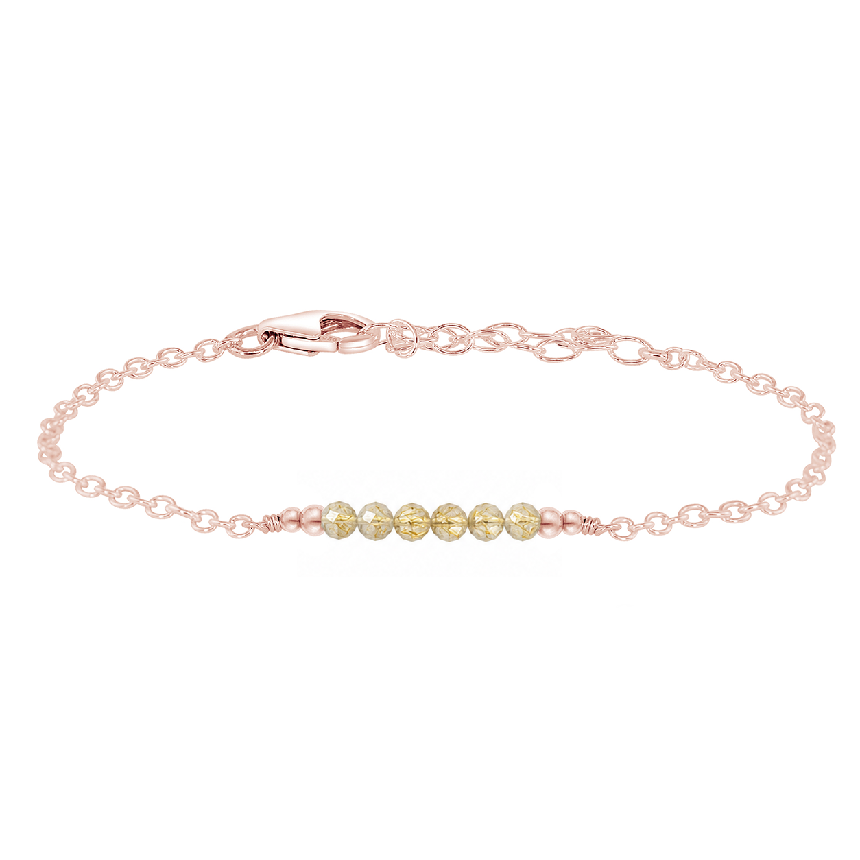 Sparkling Golden Rutilated Quartz Gemstone Faceted Bead Bar Bracelet