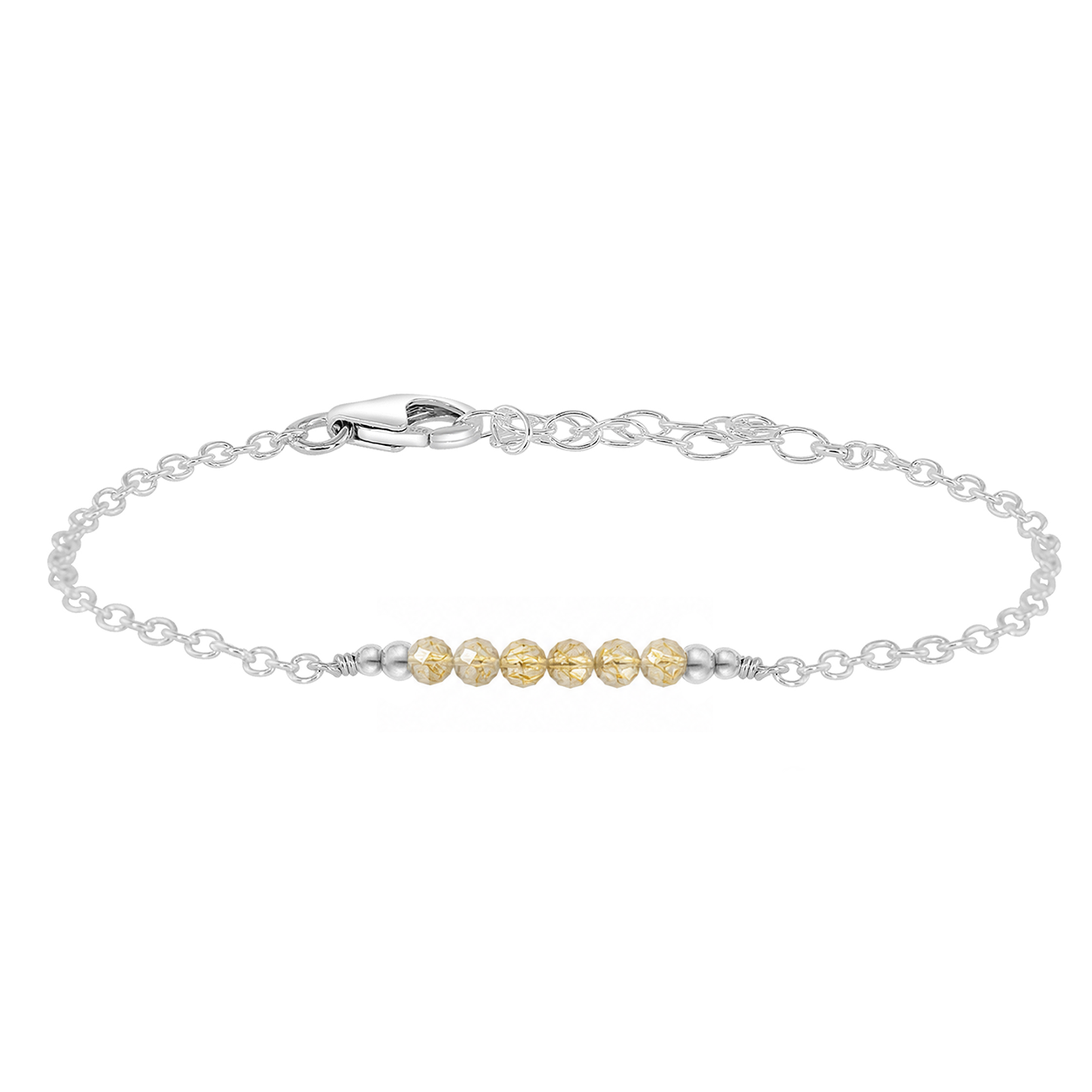 Sparkling Golden Rutilated Quartz Gemstone Faceted Bead Bar Bracelet