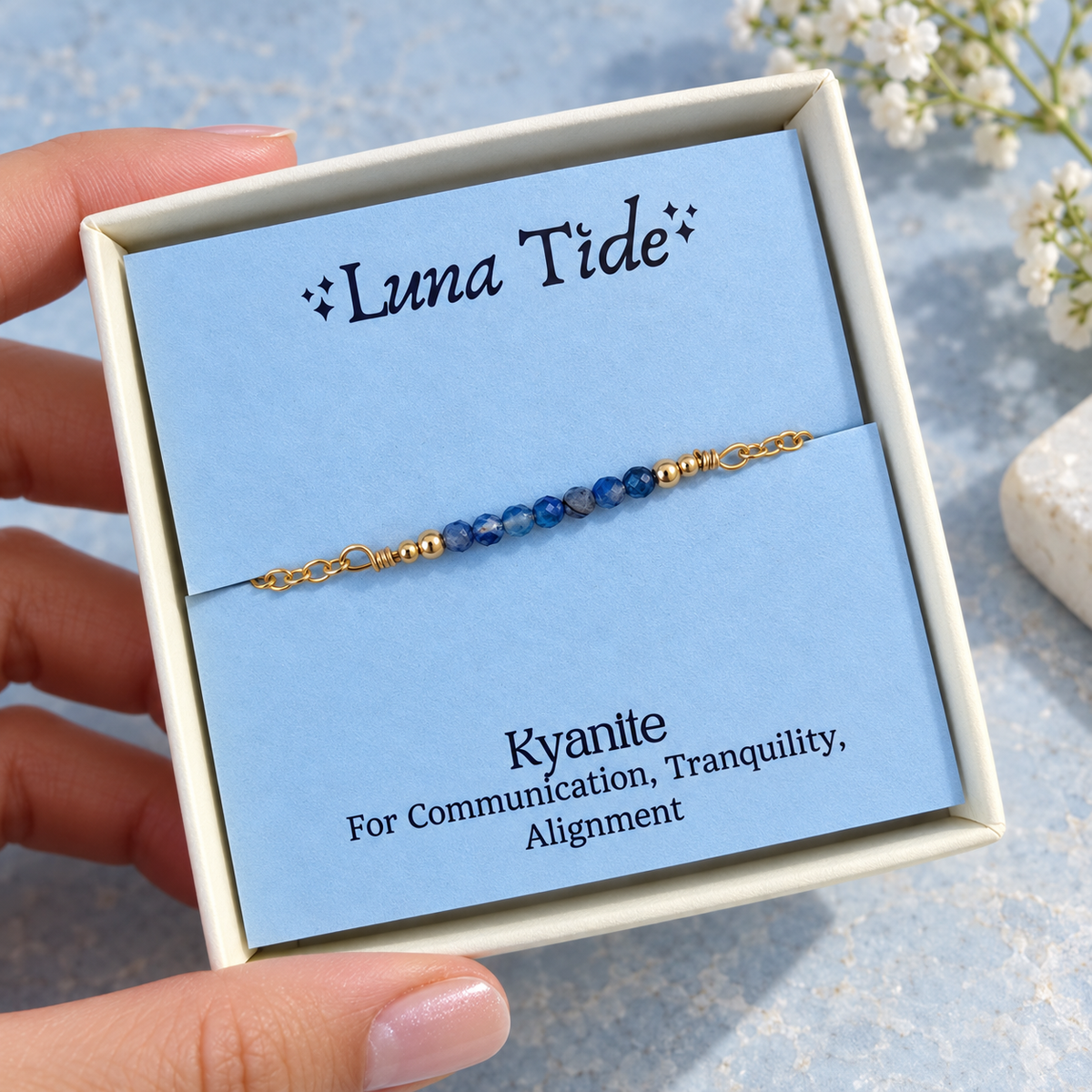 Sparkling Kyanite Gemstone Faceted Bead Bar Anklet