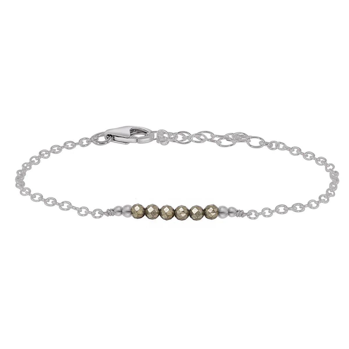 Sparkling Pyrite Gemstone Faceted Bead Bar Bracelet
