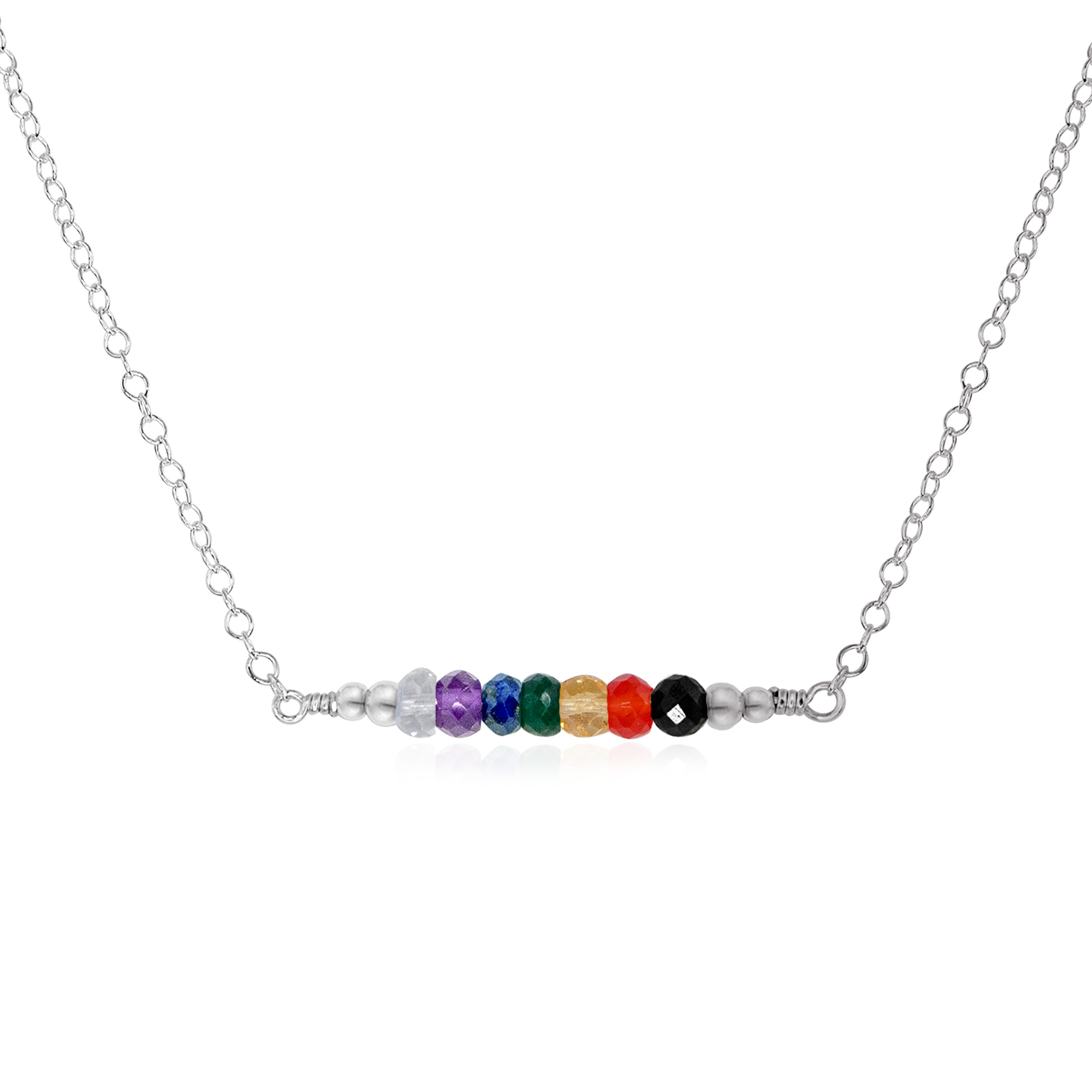 Sparkling Chakra Crystals Faceted Bead Bar Necklace