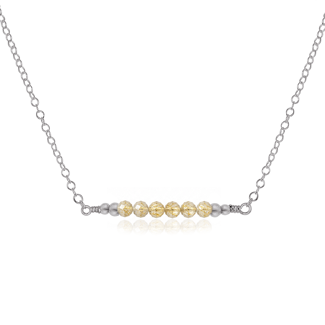 Sparkling Golden Rutilated Quartz Faceted Bead Bar Necklace