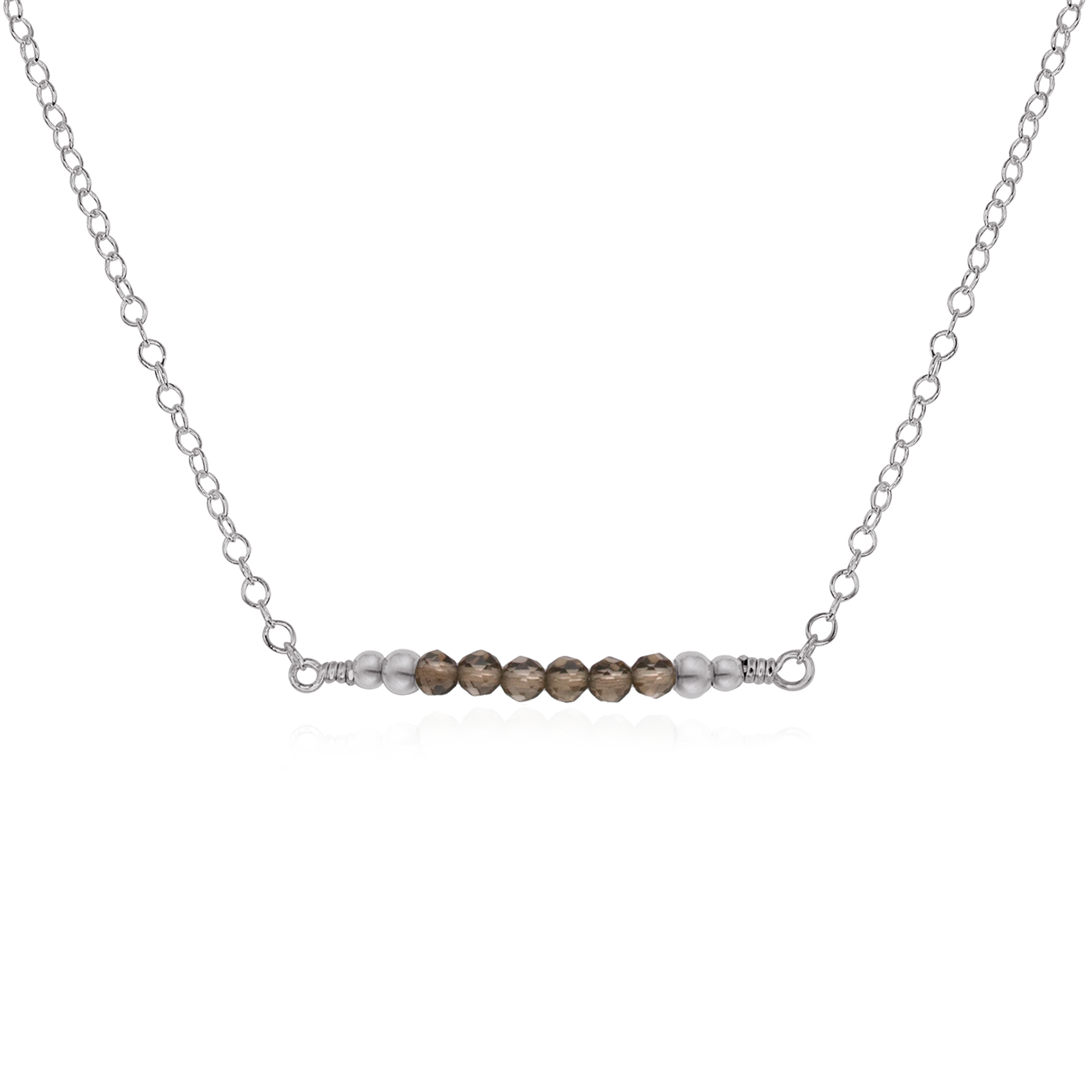 Sparkling Smoky Quartz Faceted Bead Bar Necklace - Sparkling Smoky Quartz Faceted Bead Bar Necklace - Stainless Steel - Luna Tide Handmade Crystal Jewellery