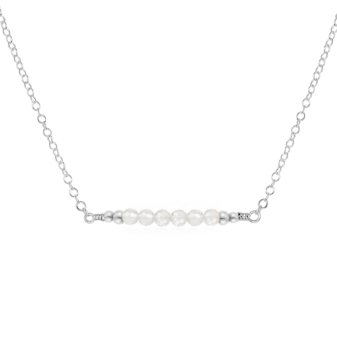 Sparkling White Moonstone Faceted Bead Bar Necklace