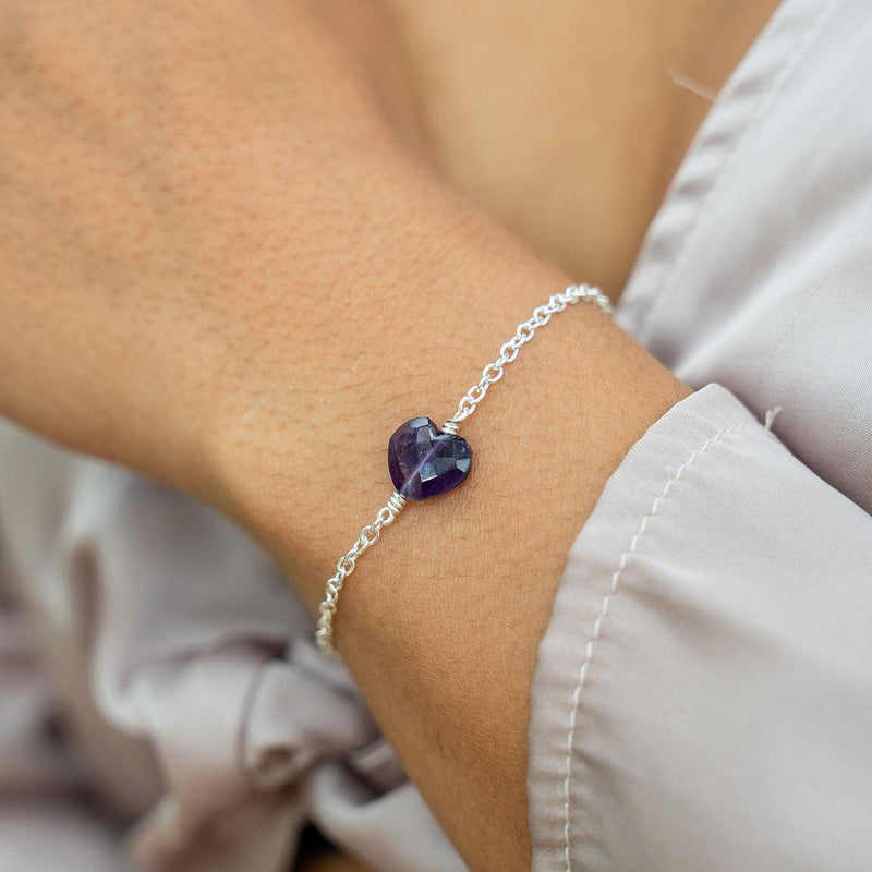 Amethyst Crystal Heart Bracelet - Amethyst Crystal Heart Bracelet - Sterling Silver - Luna Tide Handmade Crystal Jewellery