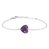 Amethyst Crystal Heart Bracelet - Amethyst Crystal Heart Bracelet - Sterling Silver - Luna Tide Handmade Crystal Jewellery