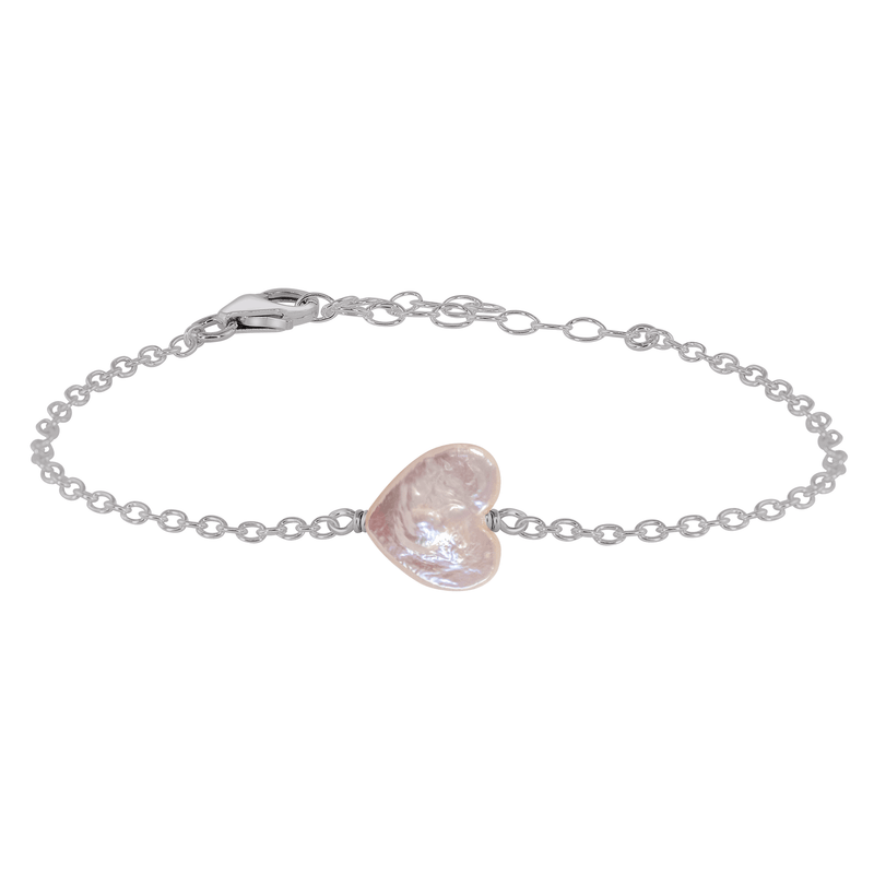 Freshwater Pearl Heart Bracelet - Freshwater Pearl Heart Bracelet - Stainless Steel - Luna Tide Handmade Crystal Jewellery