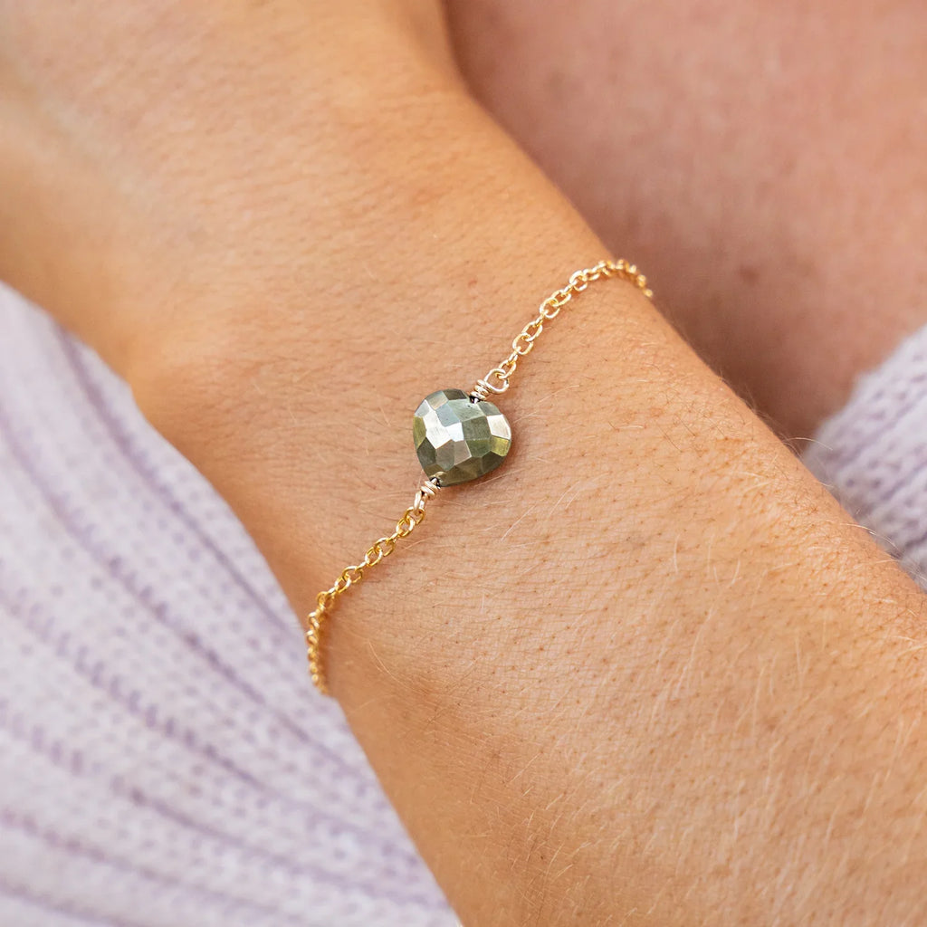 Pyrite Crystal Heart Bracelet