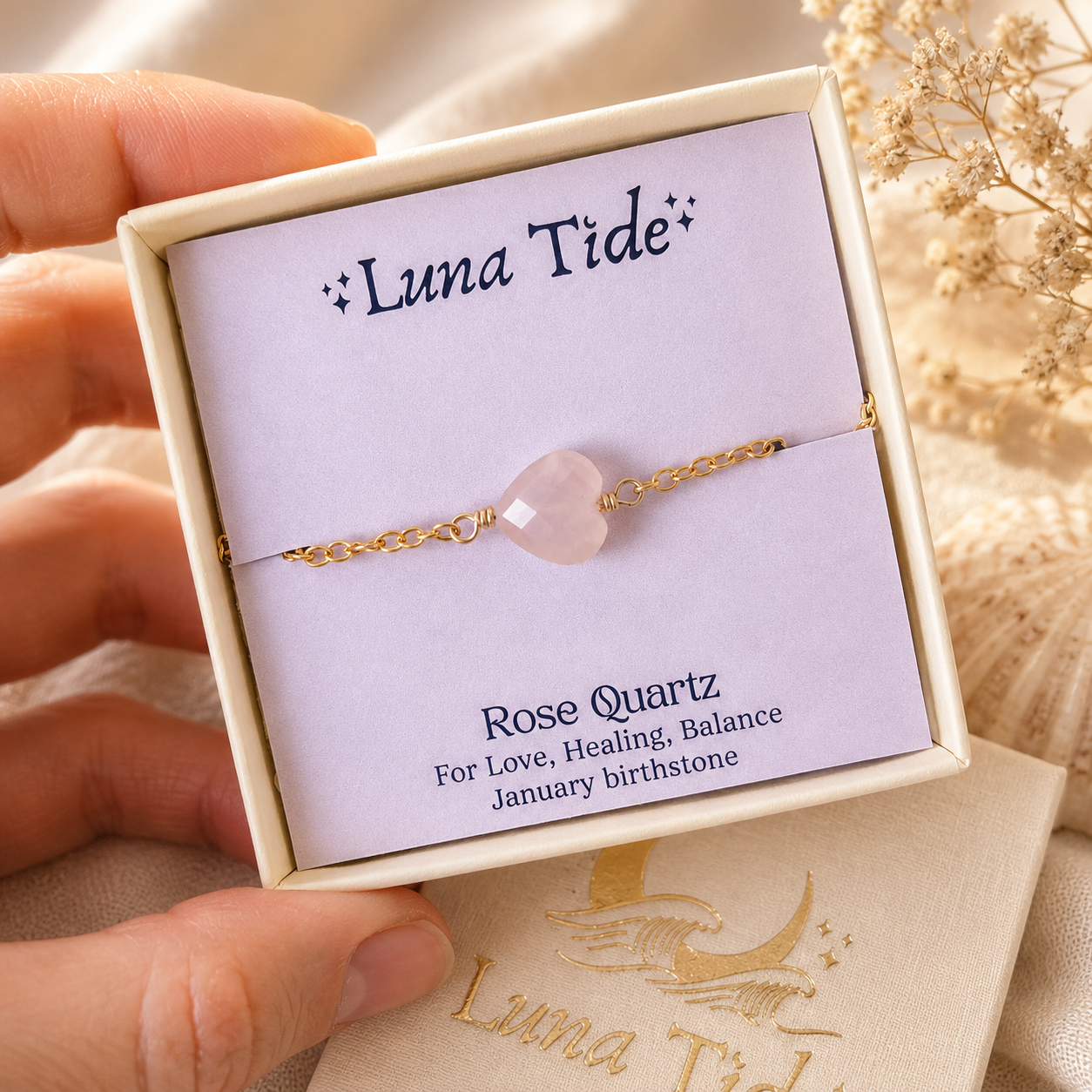 Rose Quartz Crystal Heart Bracelet