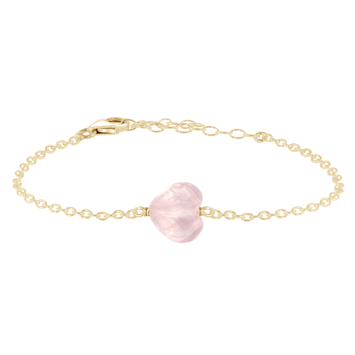 Rose Quartz Crystal Heart Bracelet - Rose Quartz Crystal Heart Bracelet - 14k Gold Fill - Luna Tide Handmade Crystal Jewellery
