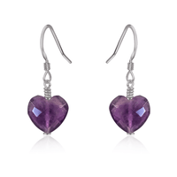 Amethyst Crystal Heart Dangle Earrings - Amethyst Crystal Heart Dangle Earrings - Stainless Steel - Luna Tide Handmade Crystal Jewellery